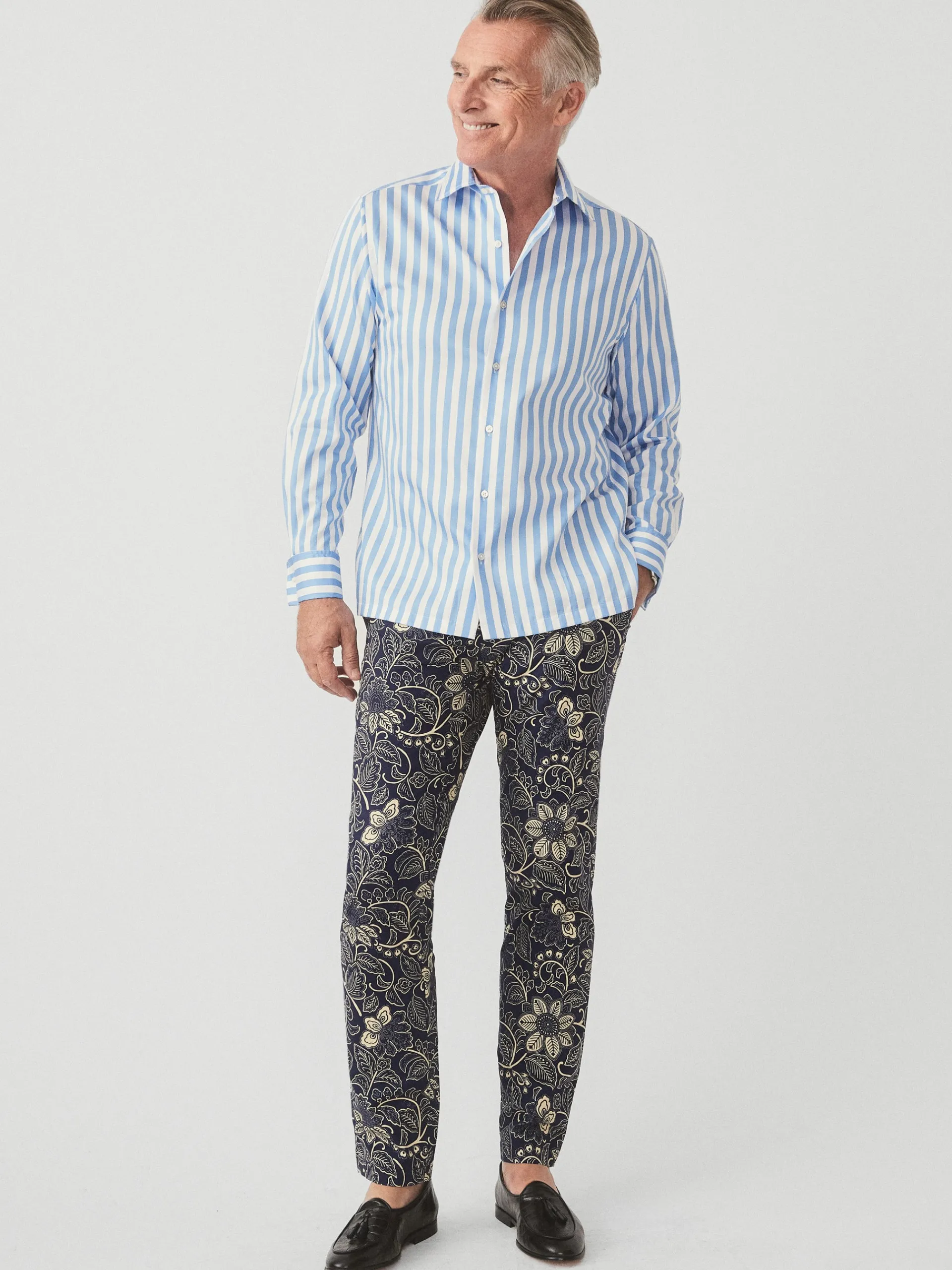 J.McLaughlin Lukas Pants in Night Blooms Navy/OffWhite Fashion