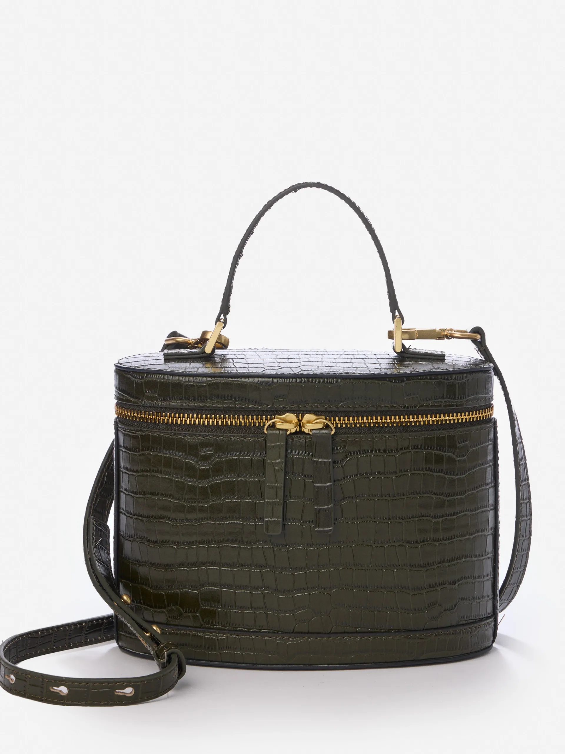 J.McLaughlin Lyla Leather Bucket Bag in Croc Olive Best