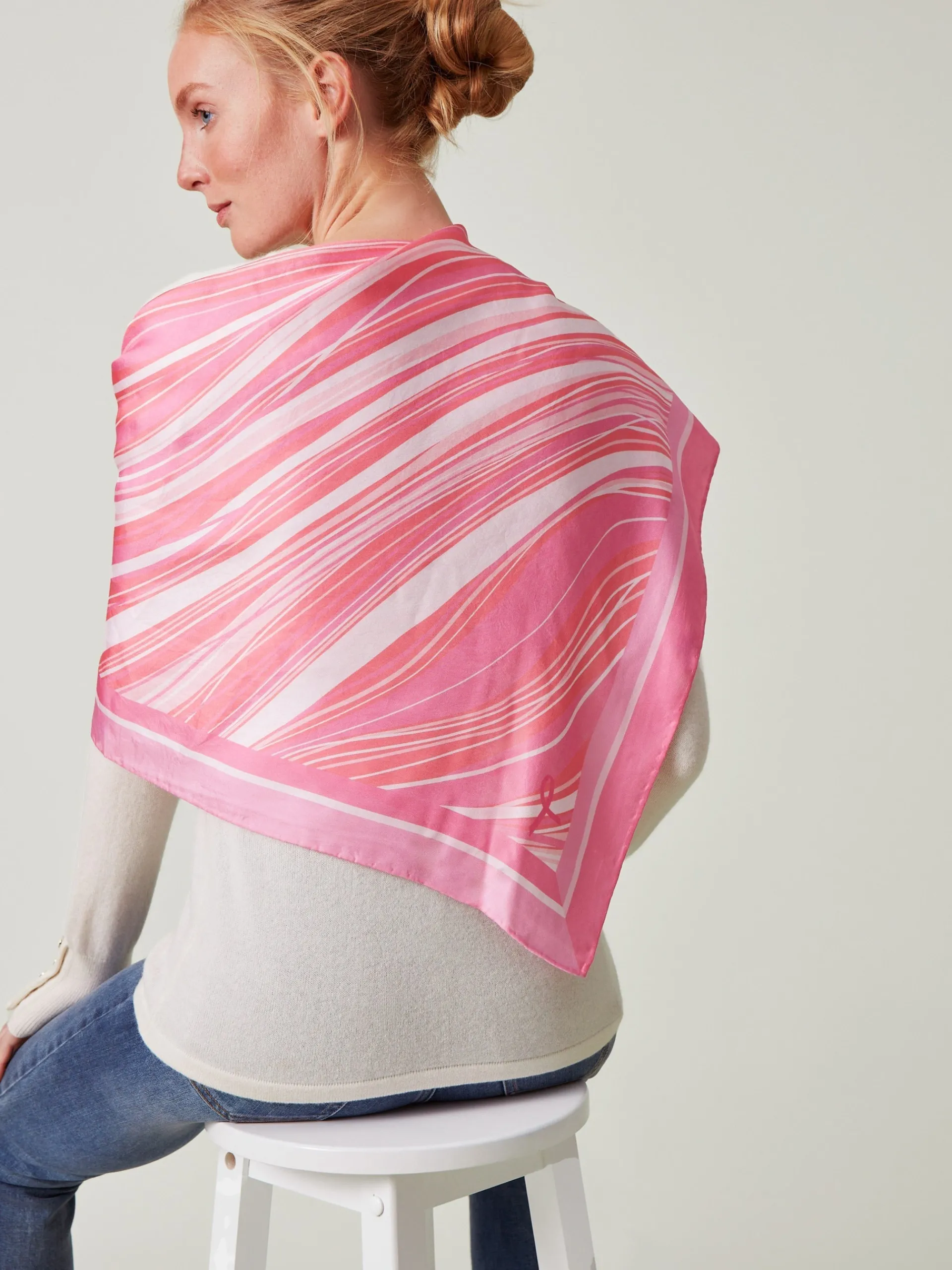 J.McLaughlin Mabel Silk Scarf in Weaver Square Pink Discount