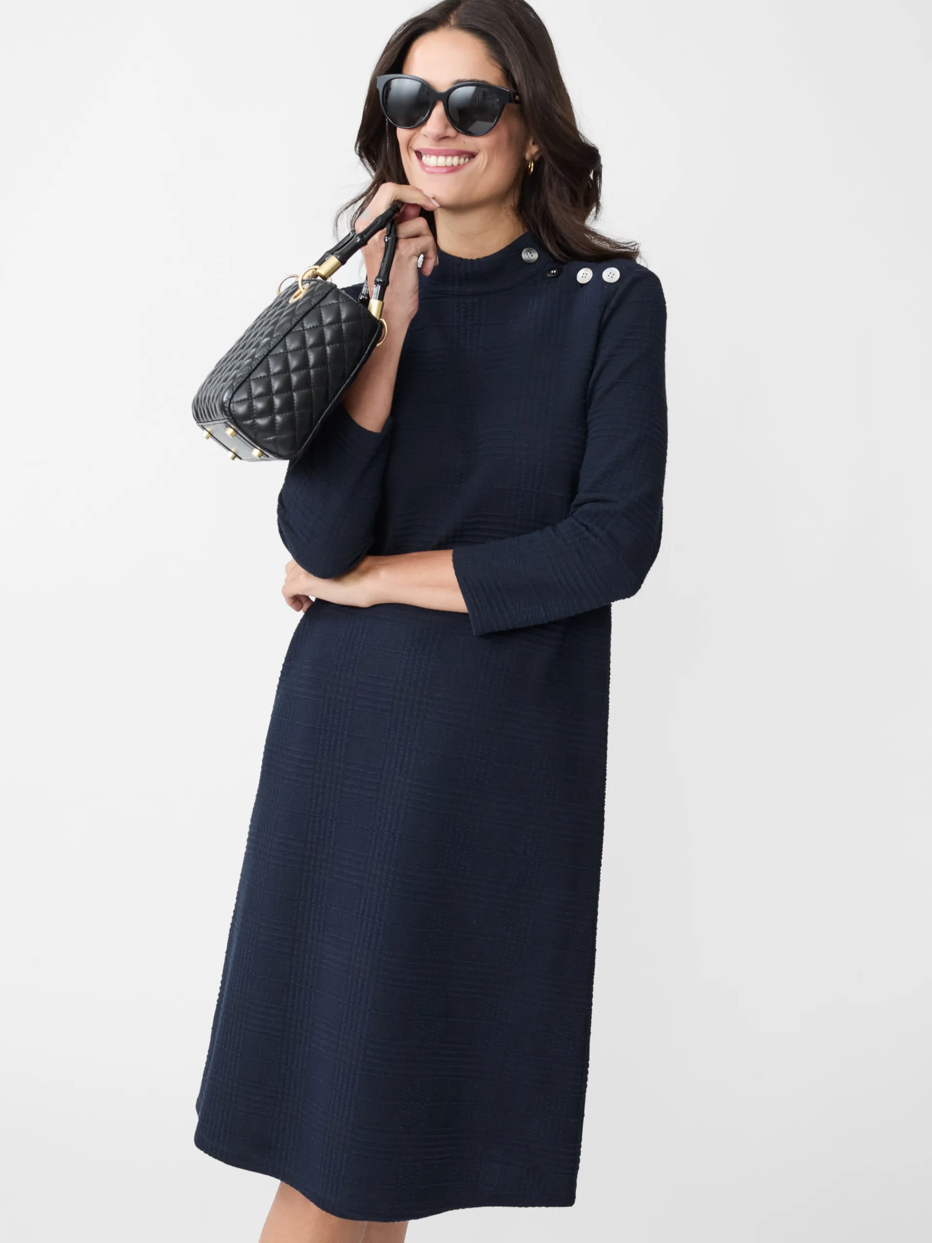 J.McLaughlin Mare Dress in Plaid Jacquard Navy Hot
