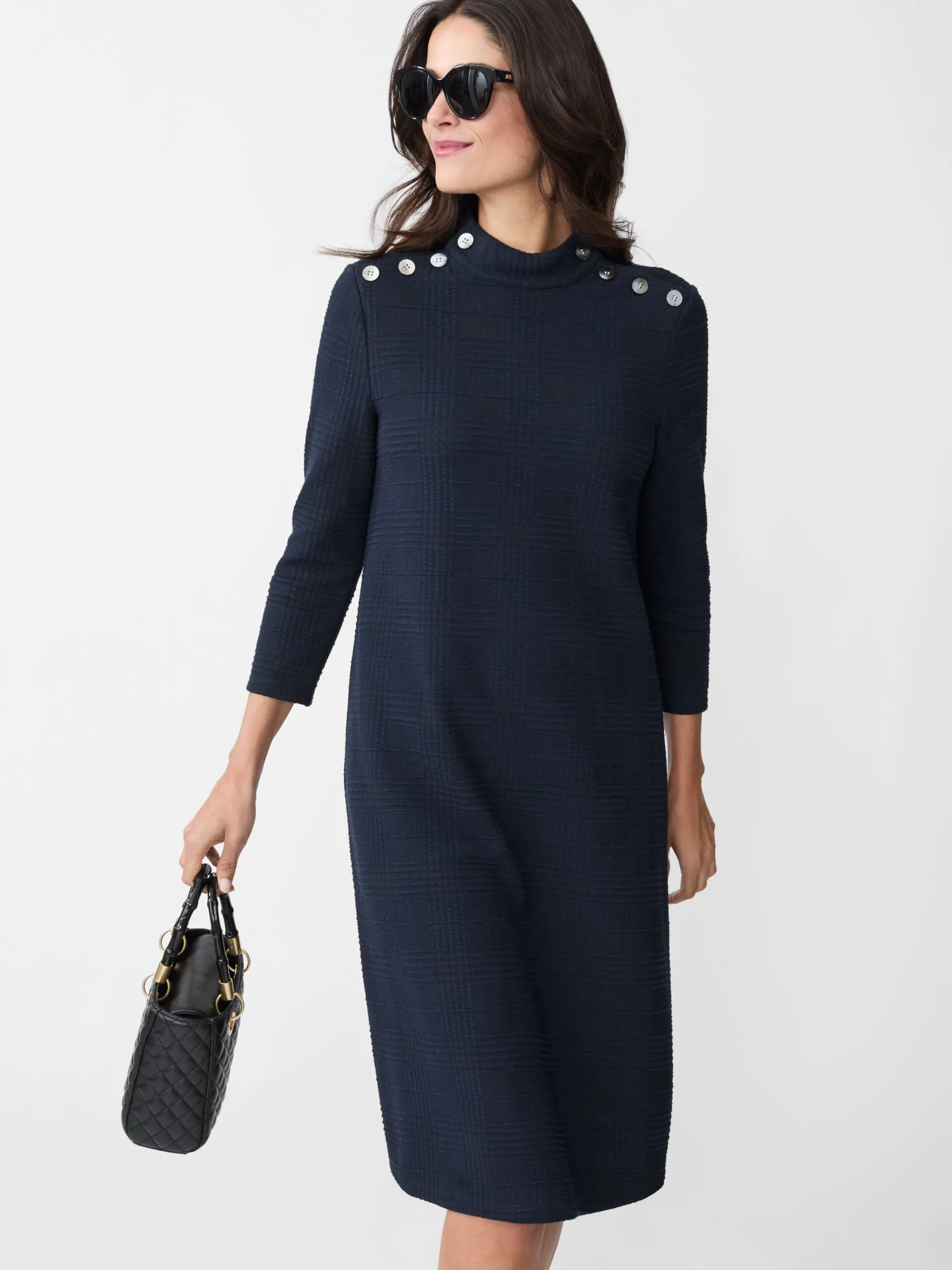 J.McLaughlin Mare Dress in Plaid Jacquard Navy Hot