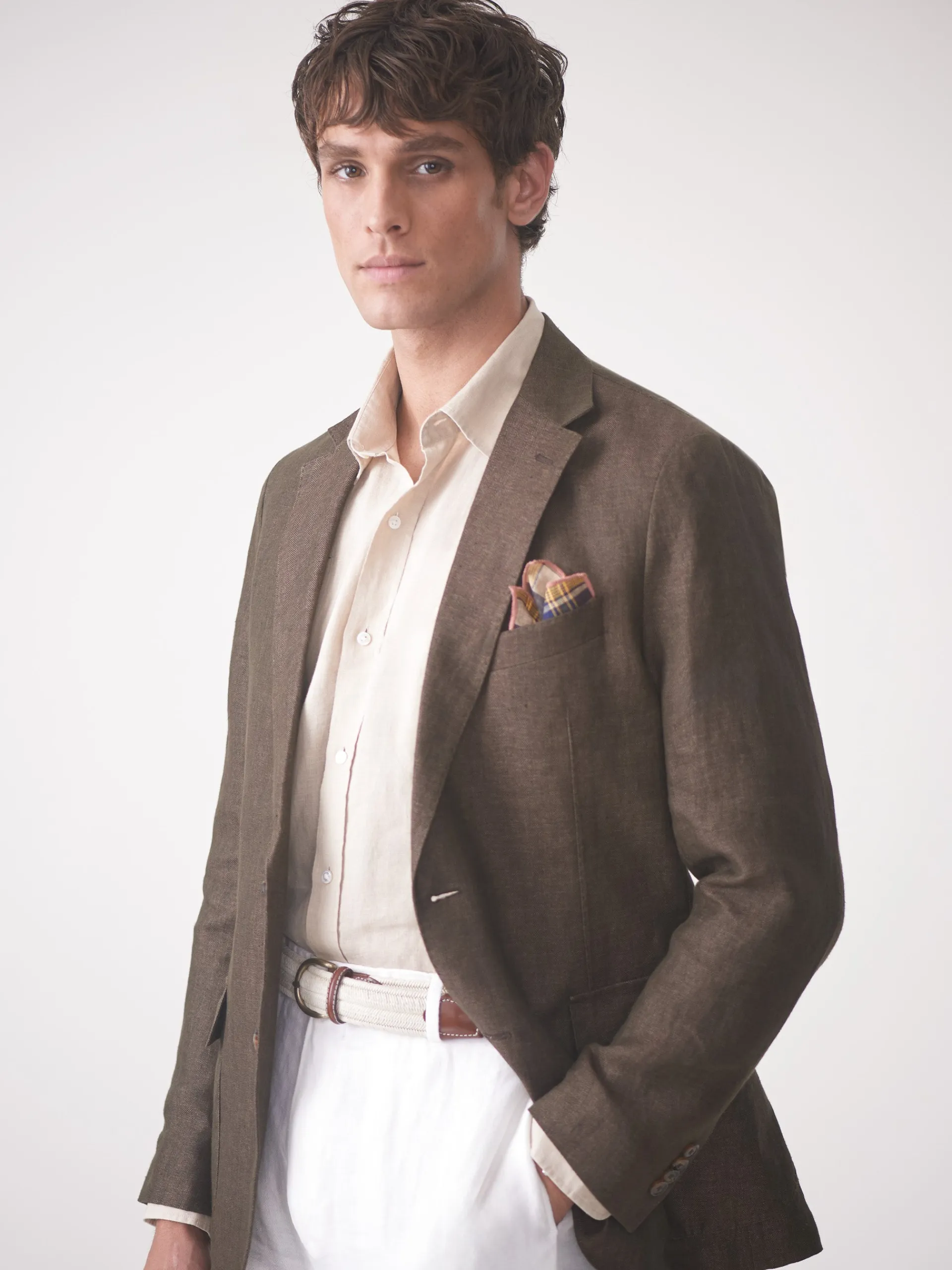 J.McLaughlin McCown Linen Sport Coat in Herringbone Brown Flash Sale