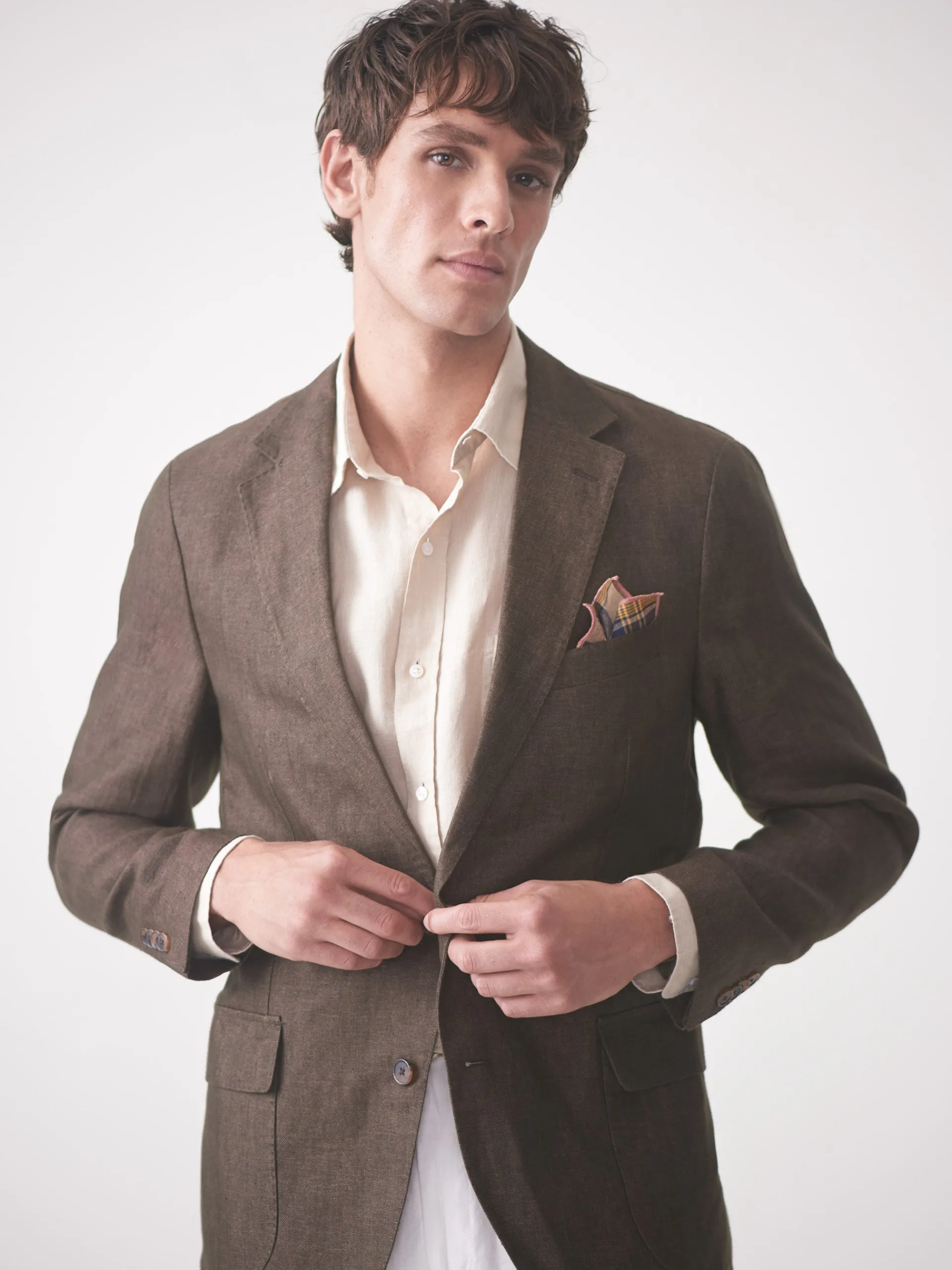 J.McLaughlin McCown Linen Sport Coat in Herringbone Brown Flash Sale