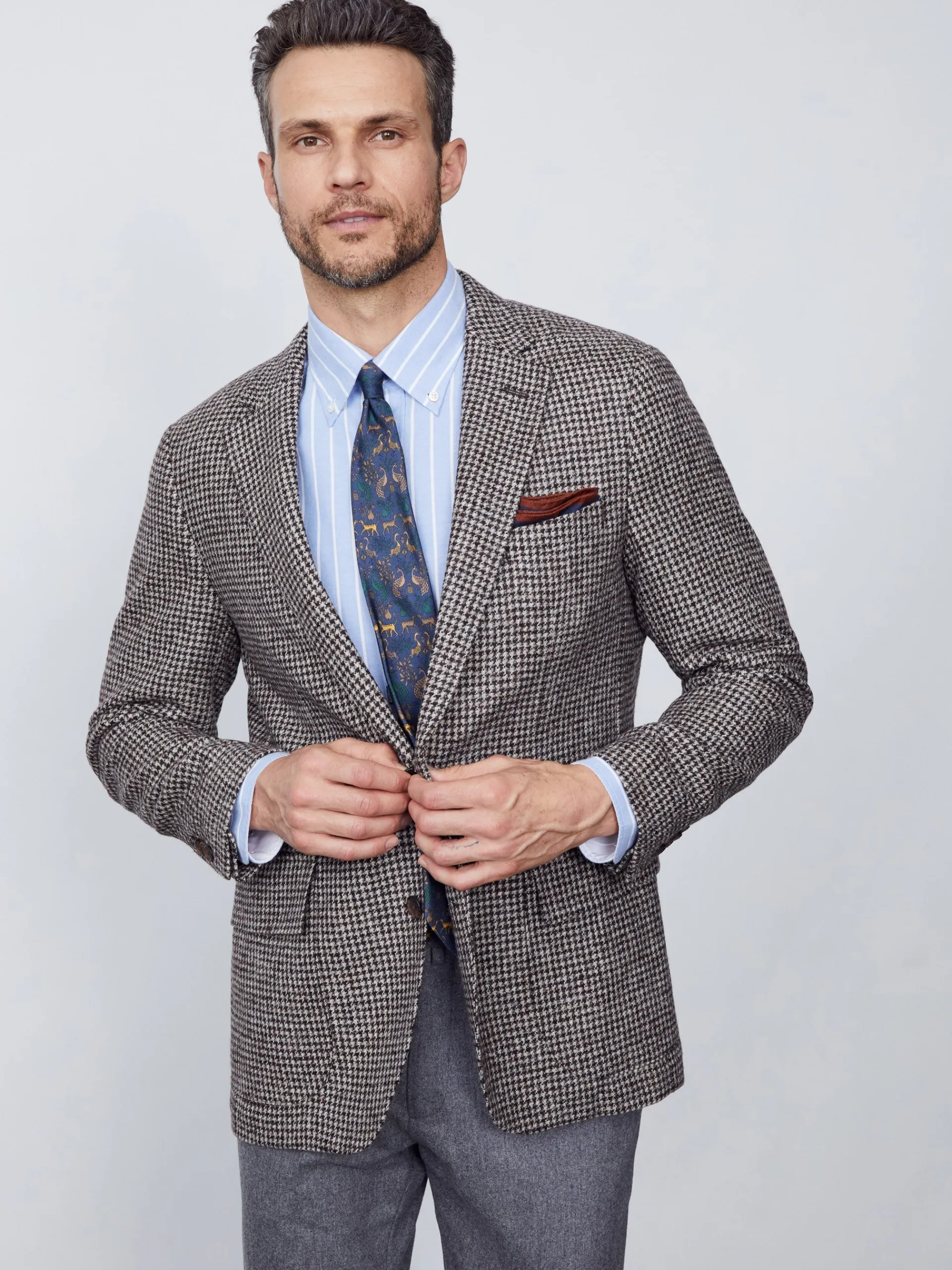 J.McLaughlin McCown Wool Blazer in Houndstooth OffWhite/Brown Cheap