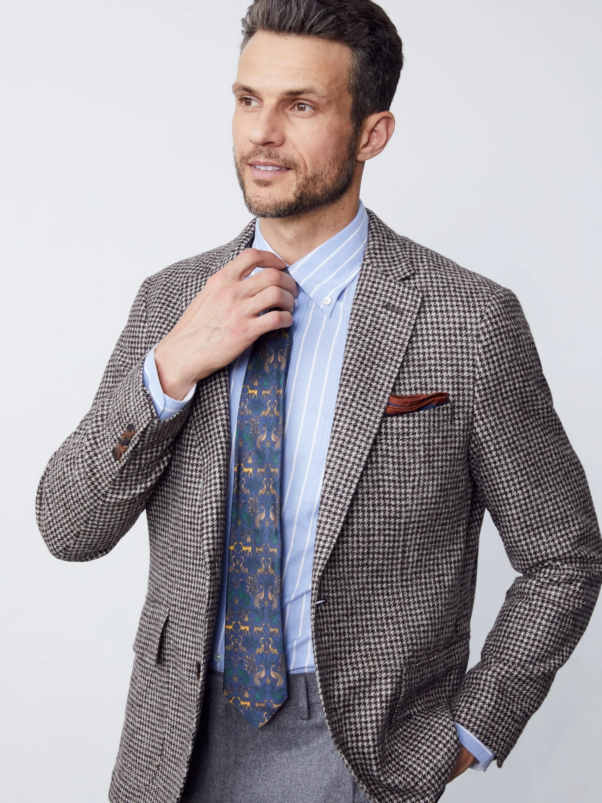 J.McLaughlin McCown Wool Blazer in Houndstooth OffWhite/Brown Cheap