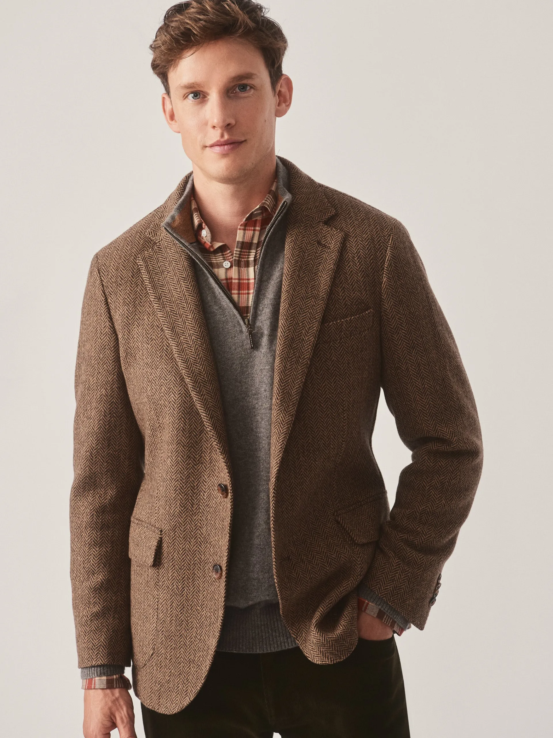 J.McLaughlin McCown Wool Sport Coat in Herringbone Beige/Brown Fashion