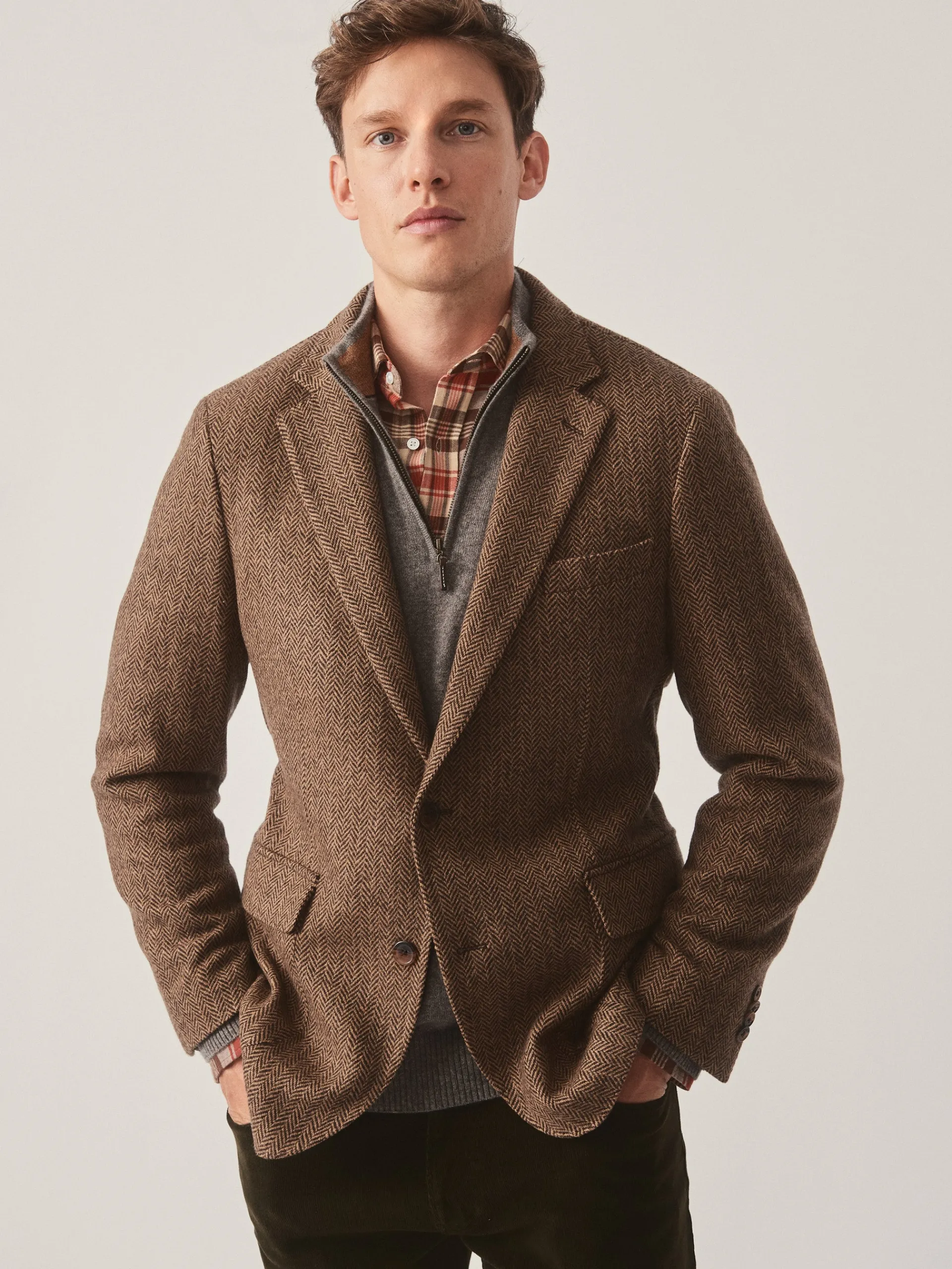 J.McLaughlin McCown Wool Sport Coat in Herringbone Beige/Brown Fashion