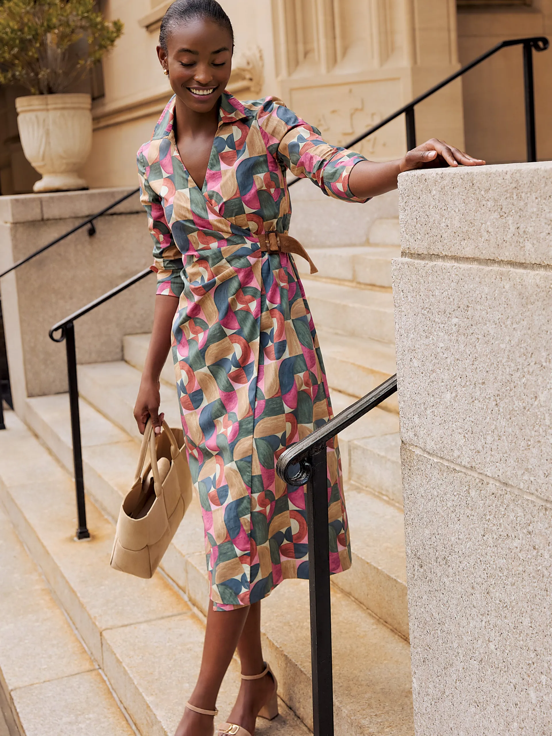 J.McLaughlin Mercer Dress in Geometric Harmony Olive/Multi Online