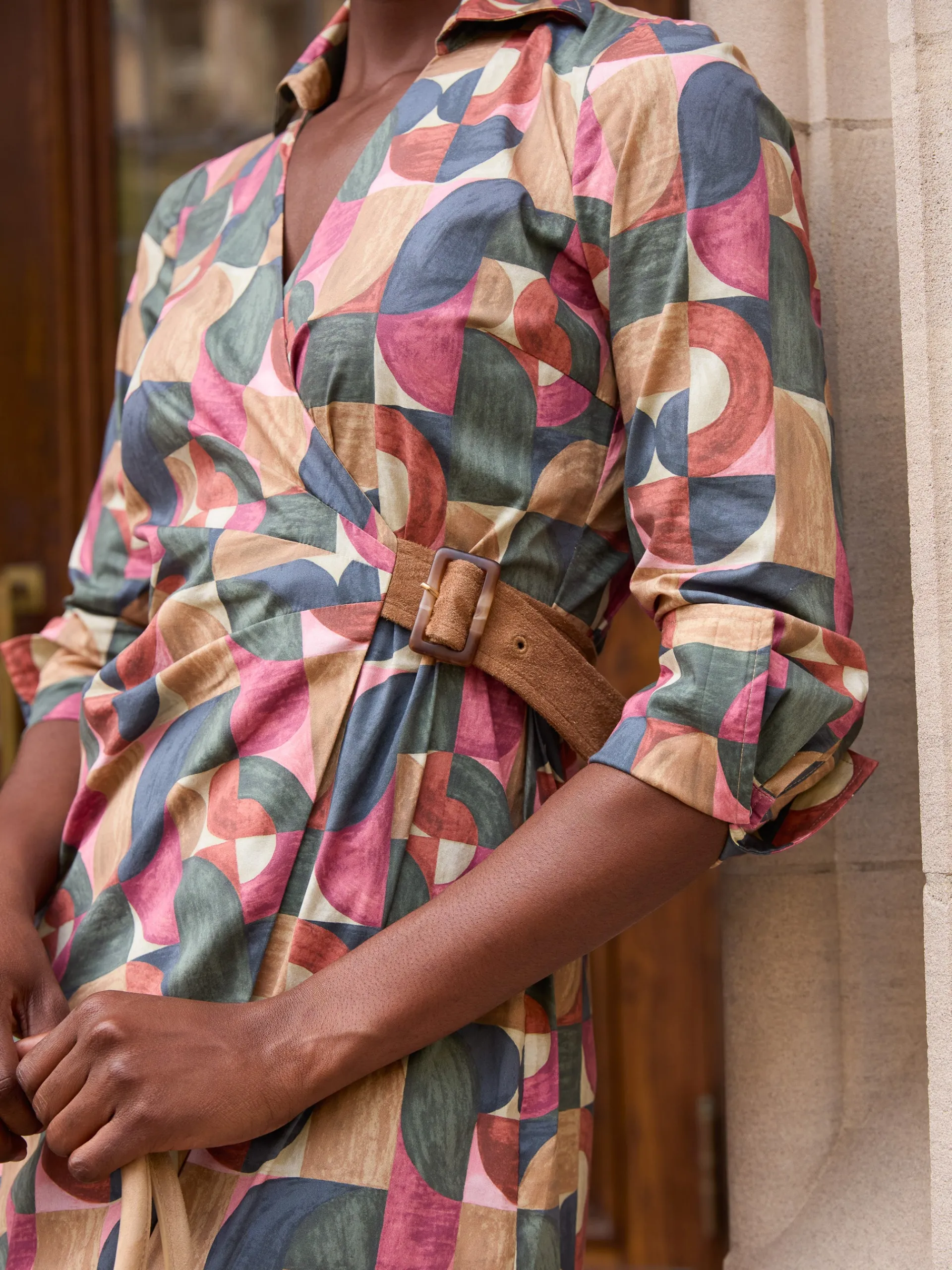 J.McLaughlin Mercer Dress in Geometric Harmony Olive/Multi Online