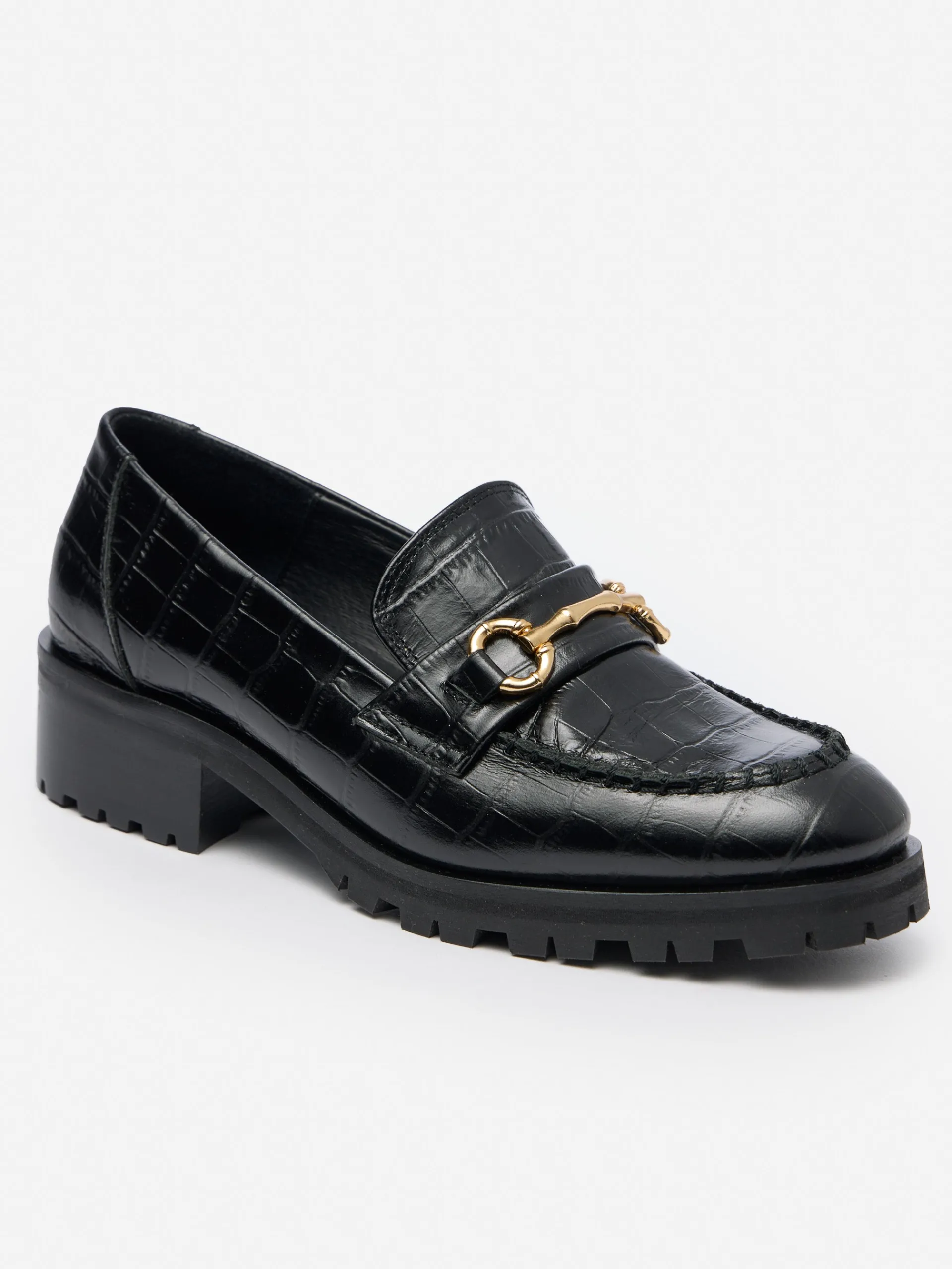 J.McLaughlin Monika Lug Sole Leather Loafers in Croc Black Hot