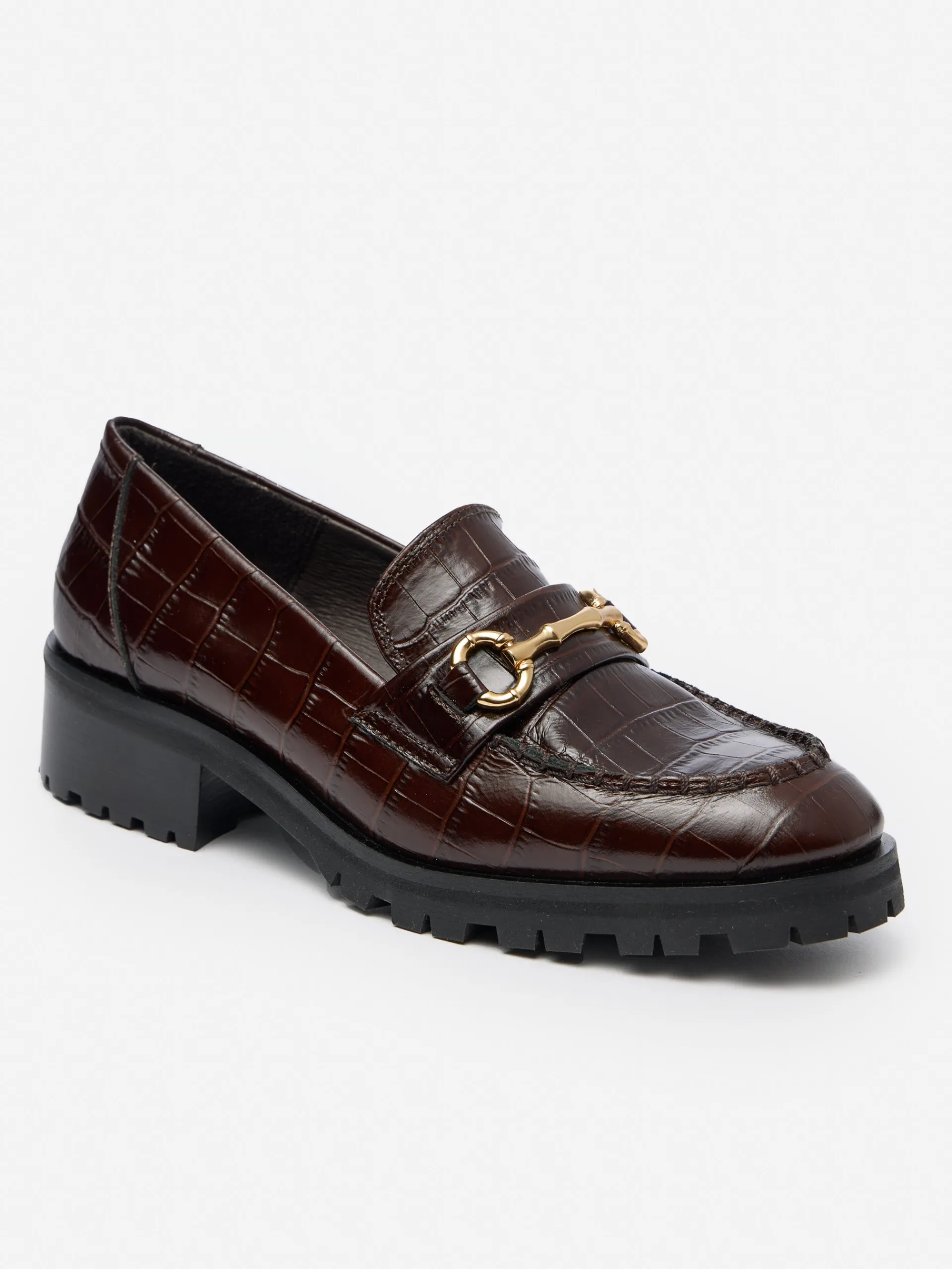 J.McLaughlin Monika Lug Sole Leather Loafers in Croc DarkBrown Hot