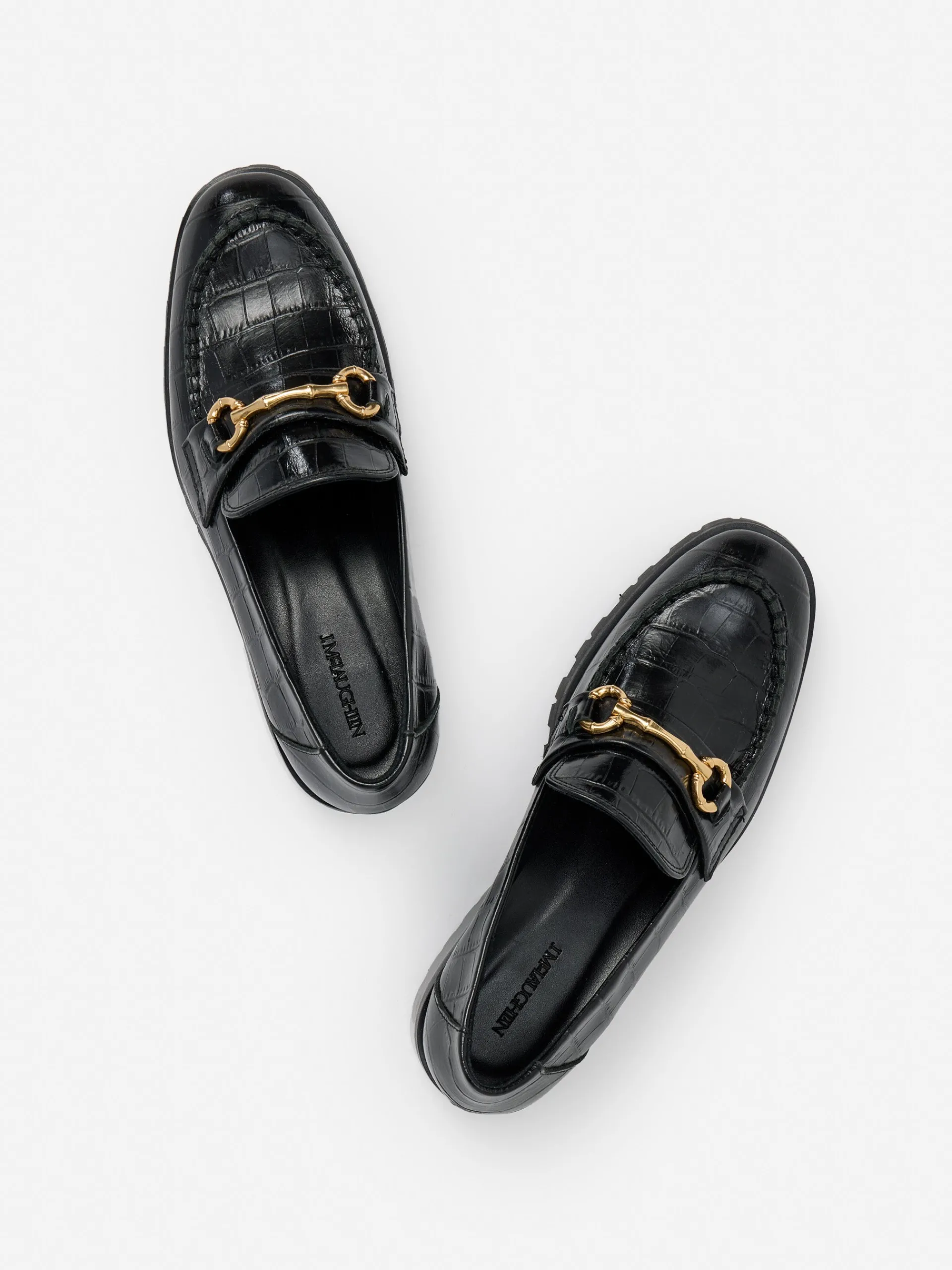J.McLaughlin Monika Lug Sole Leather Loafers in Croc Black Hot
