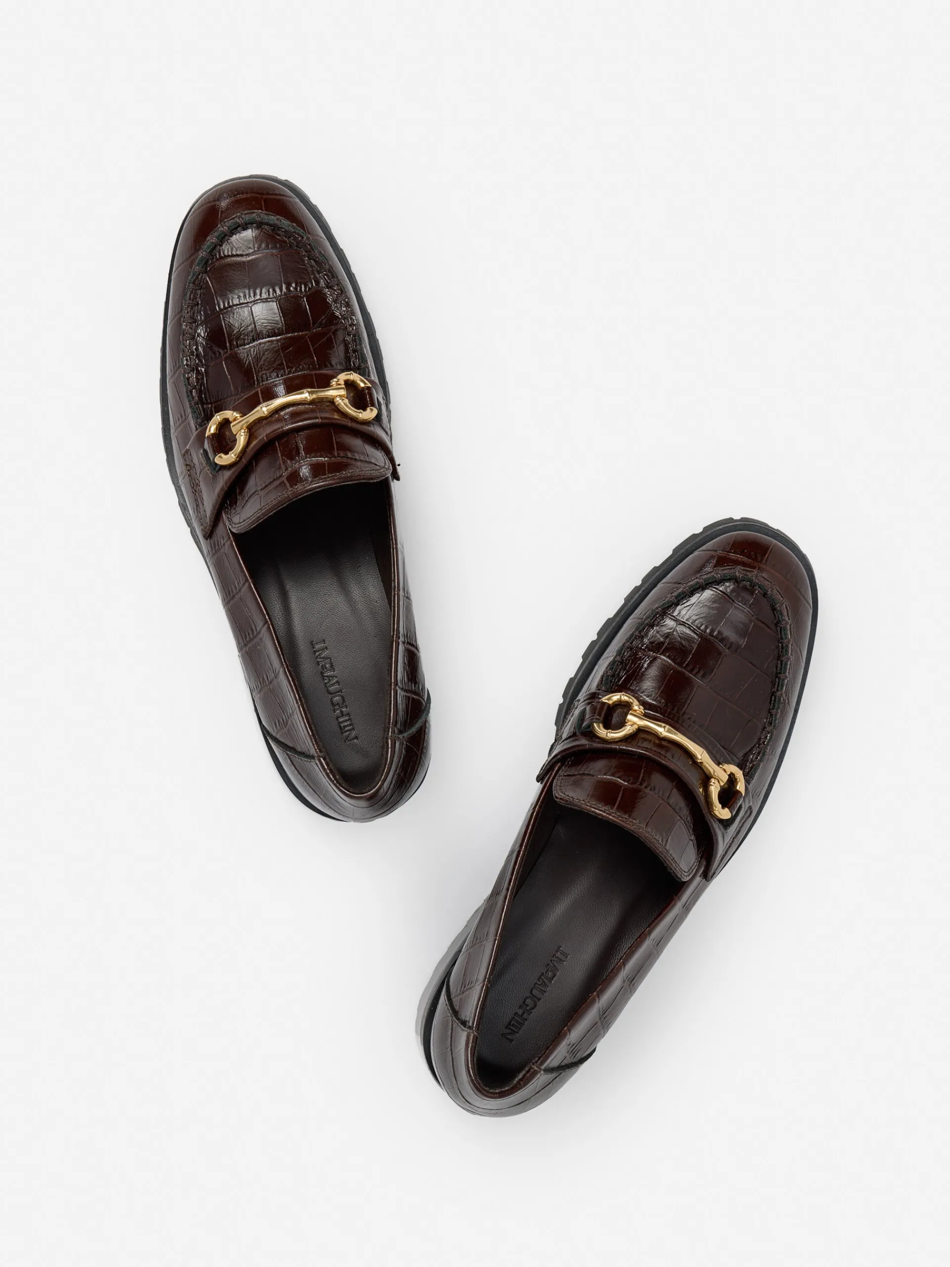 J.McLaughlin Monika Lug Sole Leather Loafers in Croc DarkBrown Hot