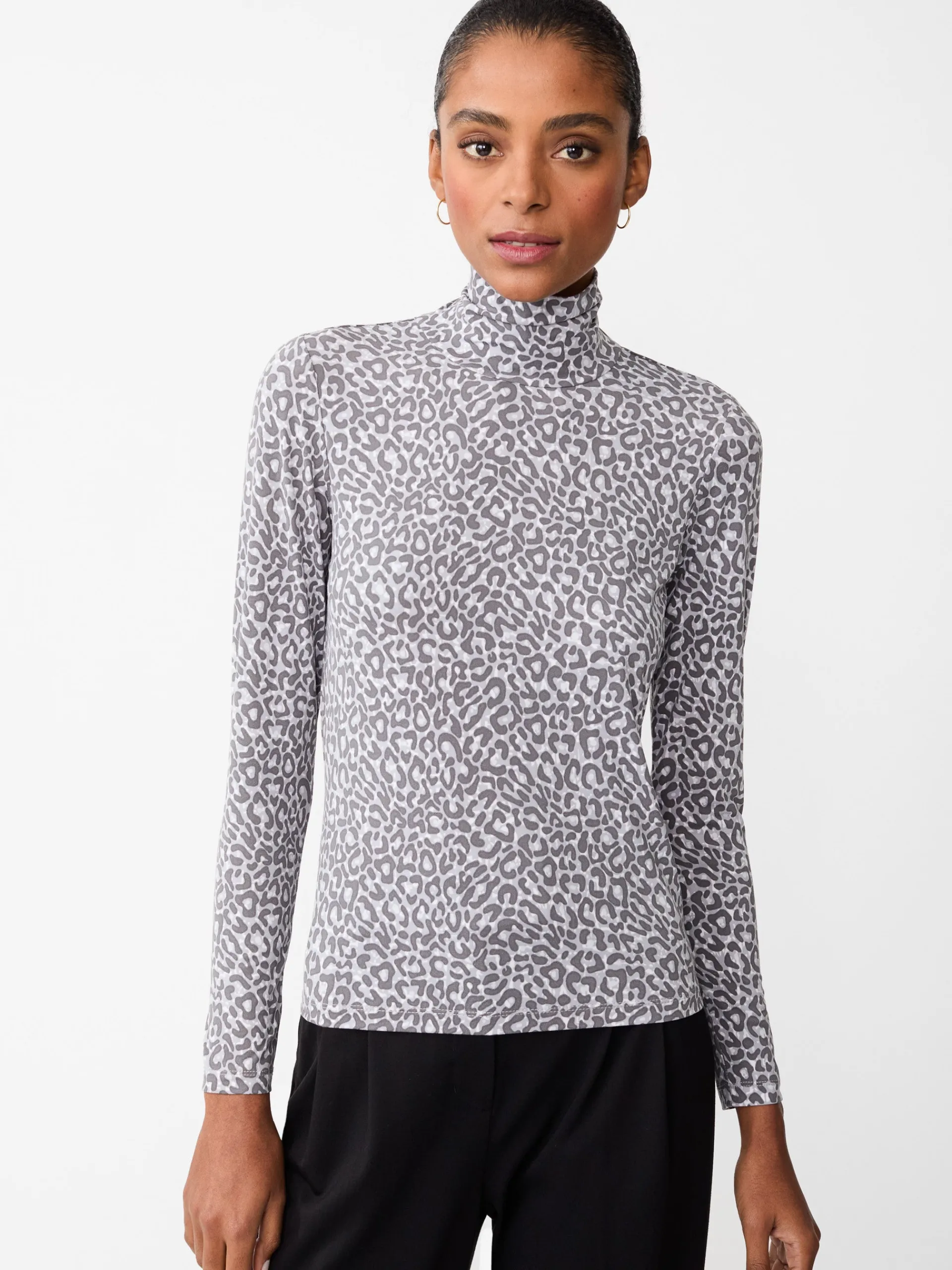 J.McLaughlin Nadia Turtleneck in Petit Leopard Gray/LightGray Sale