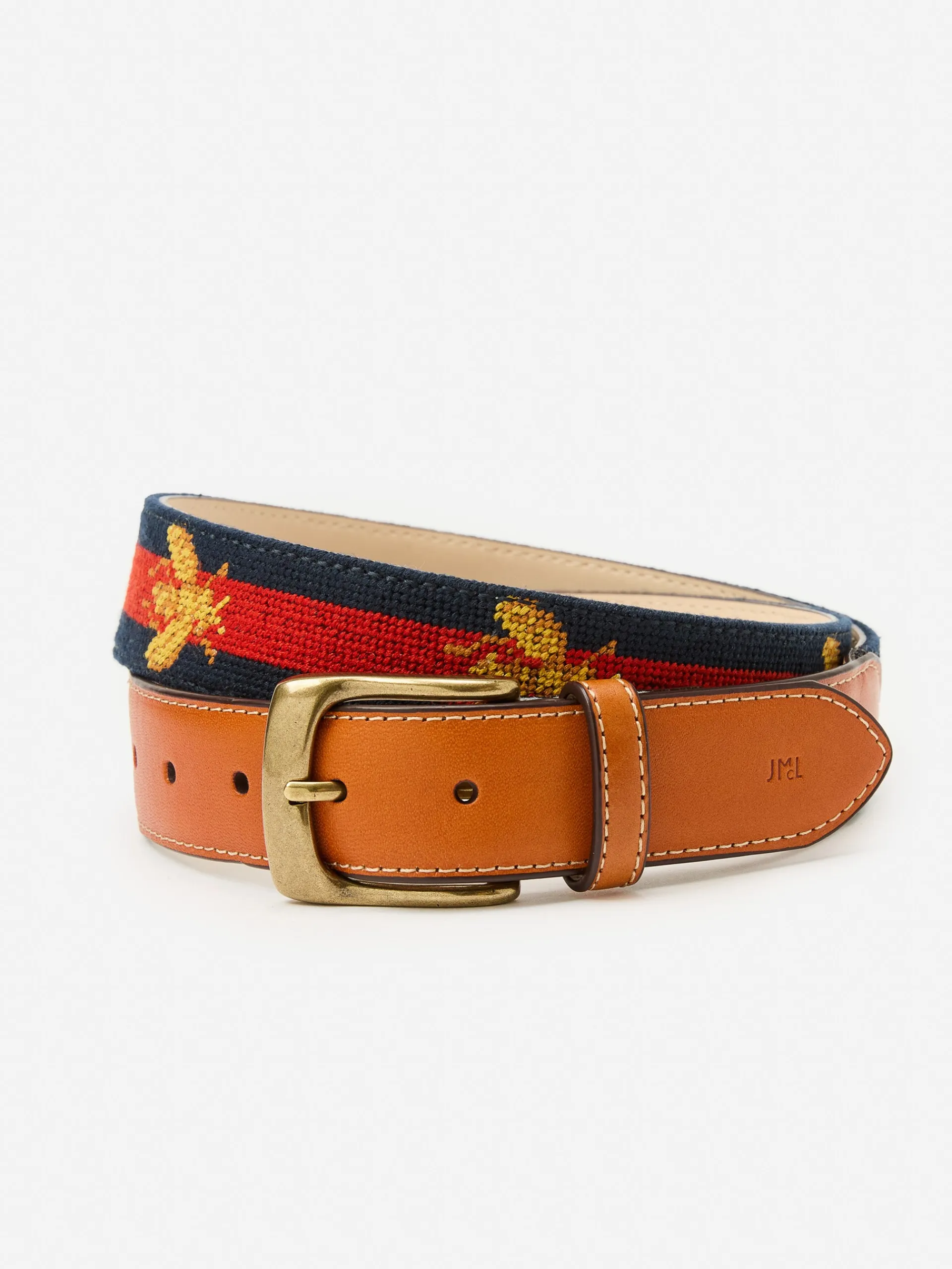 J.McLaughlin Needlepoint Belt in Bee Navy/Red New