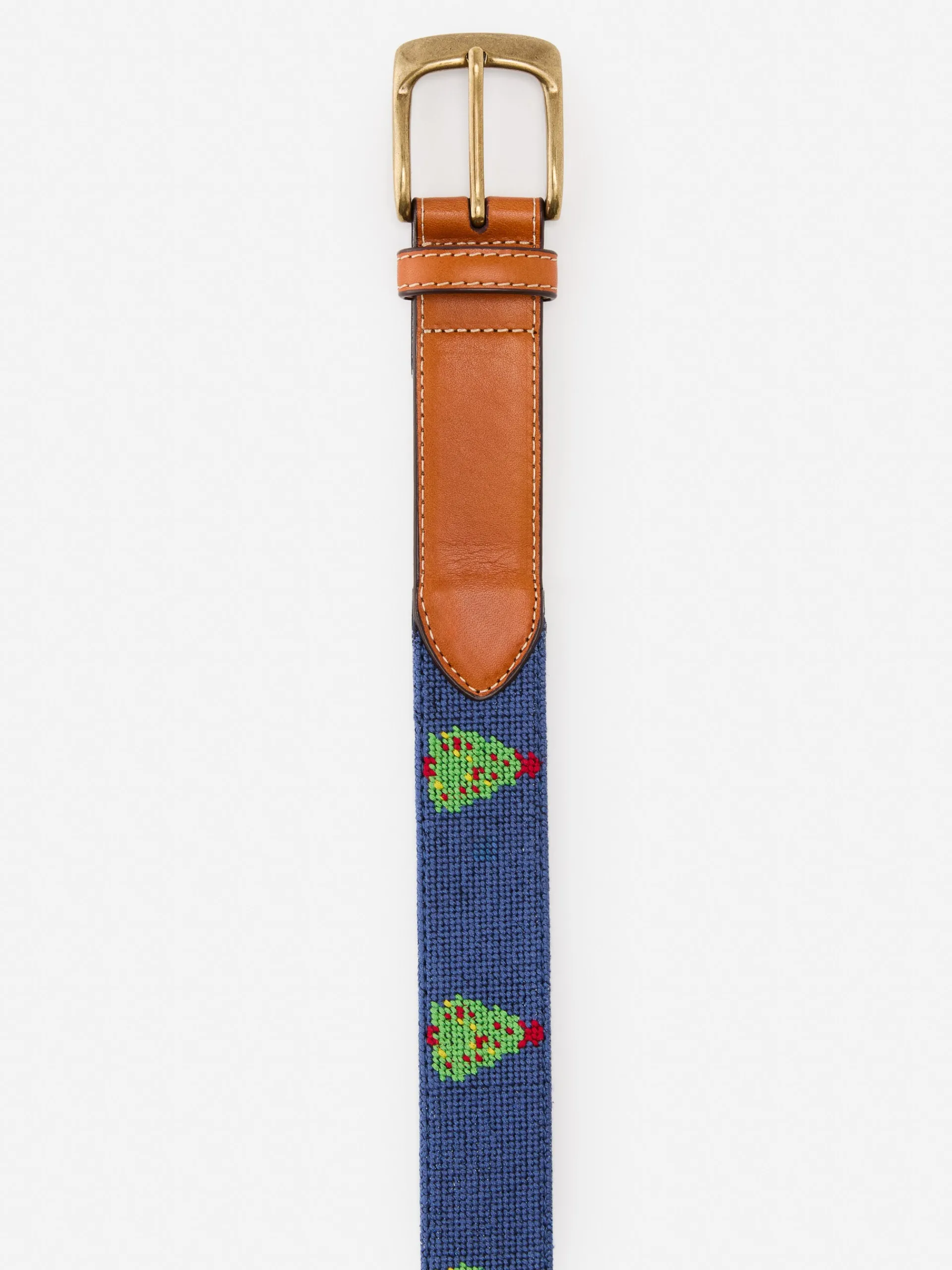J.McLaughlin Needlepoint Belt in Christmas Tree Navy/Red Flash Sale