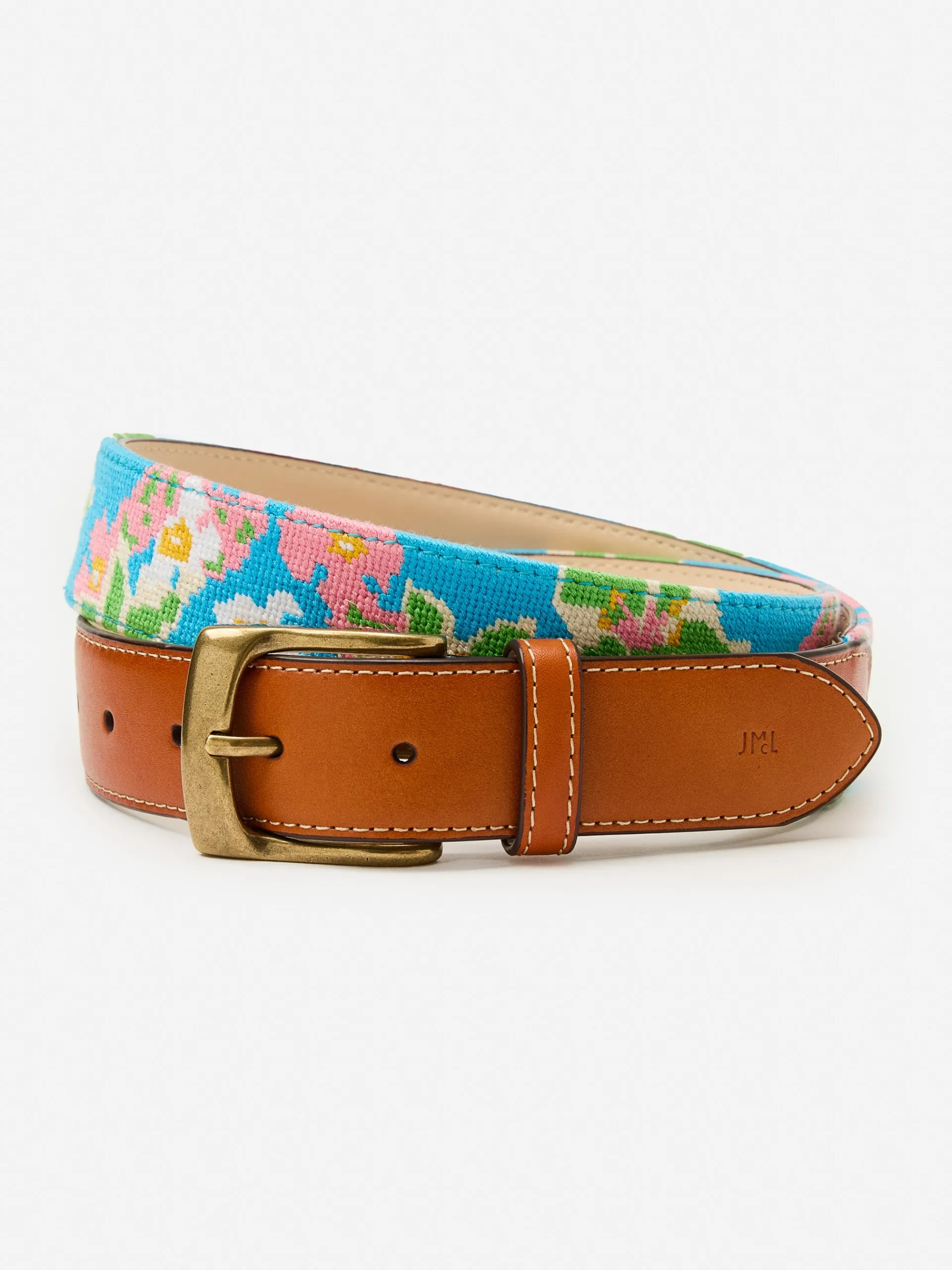J.McLaughlin Needlepoint Belt in Floral Blue/Multi Clearance