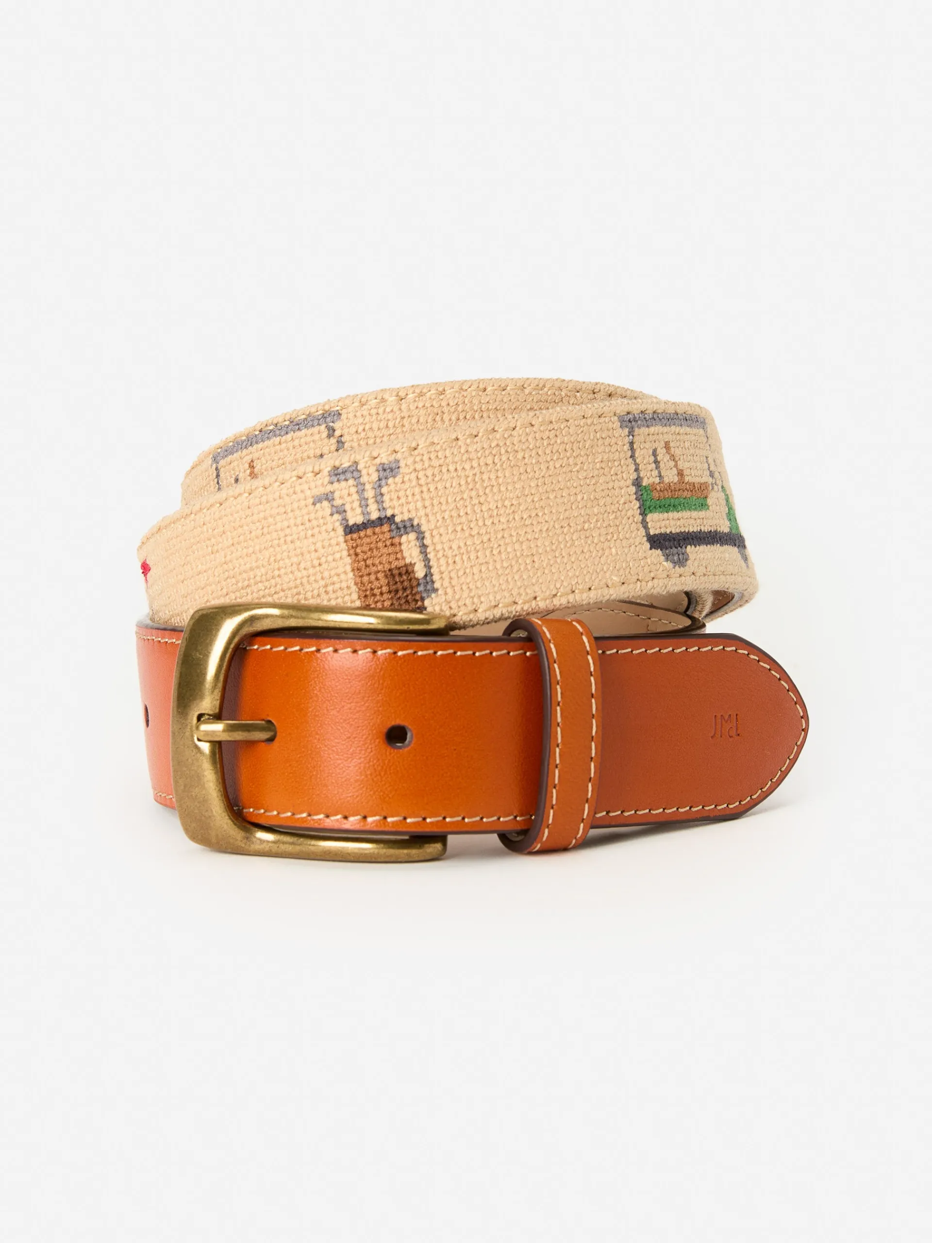J.McLaughlin Needlepoint Belt in Golf Khaki Outlet