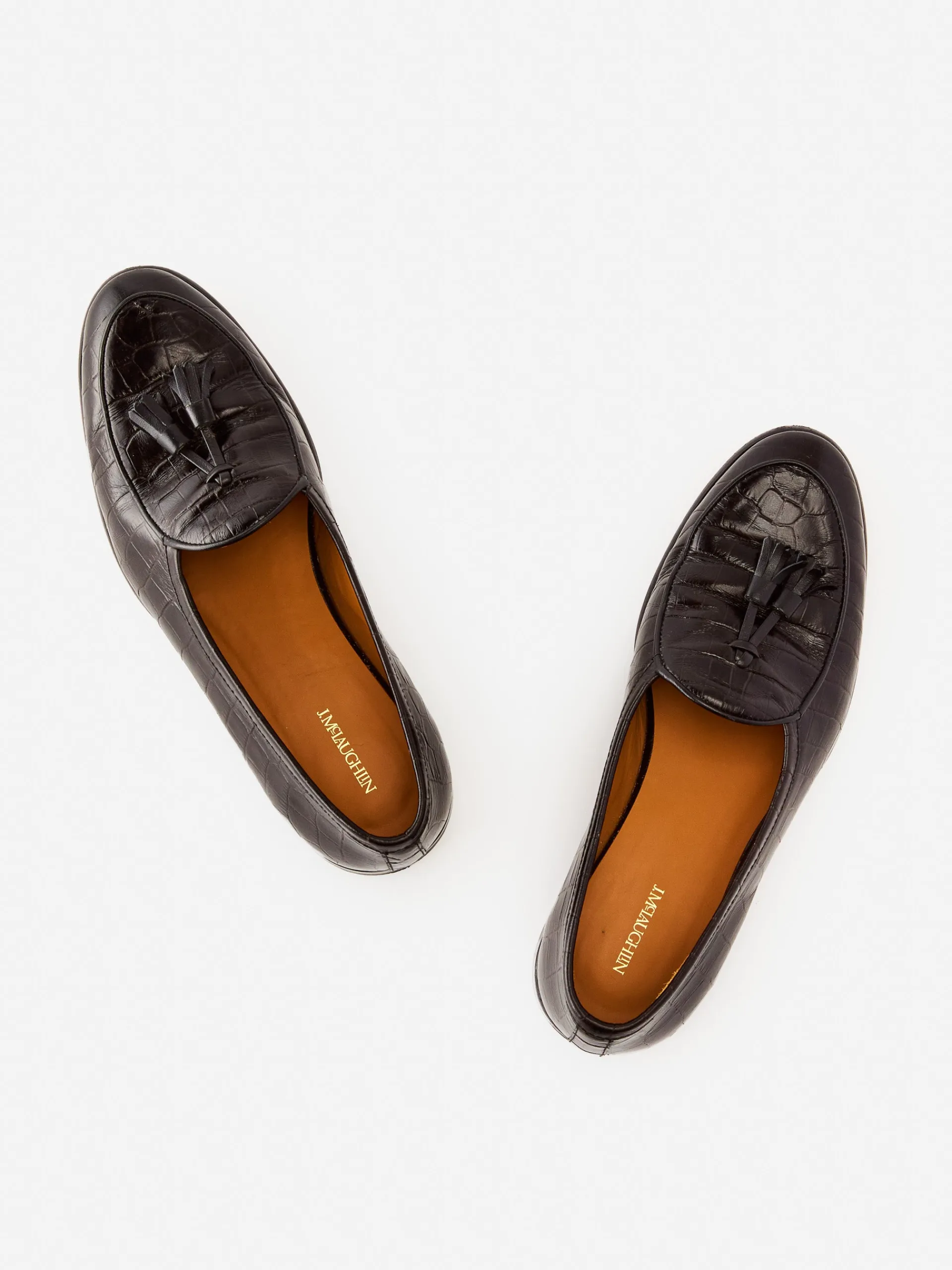 J.McLaughlin Oskar Leather Loafers in Croc DarkBrown Sale