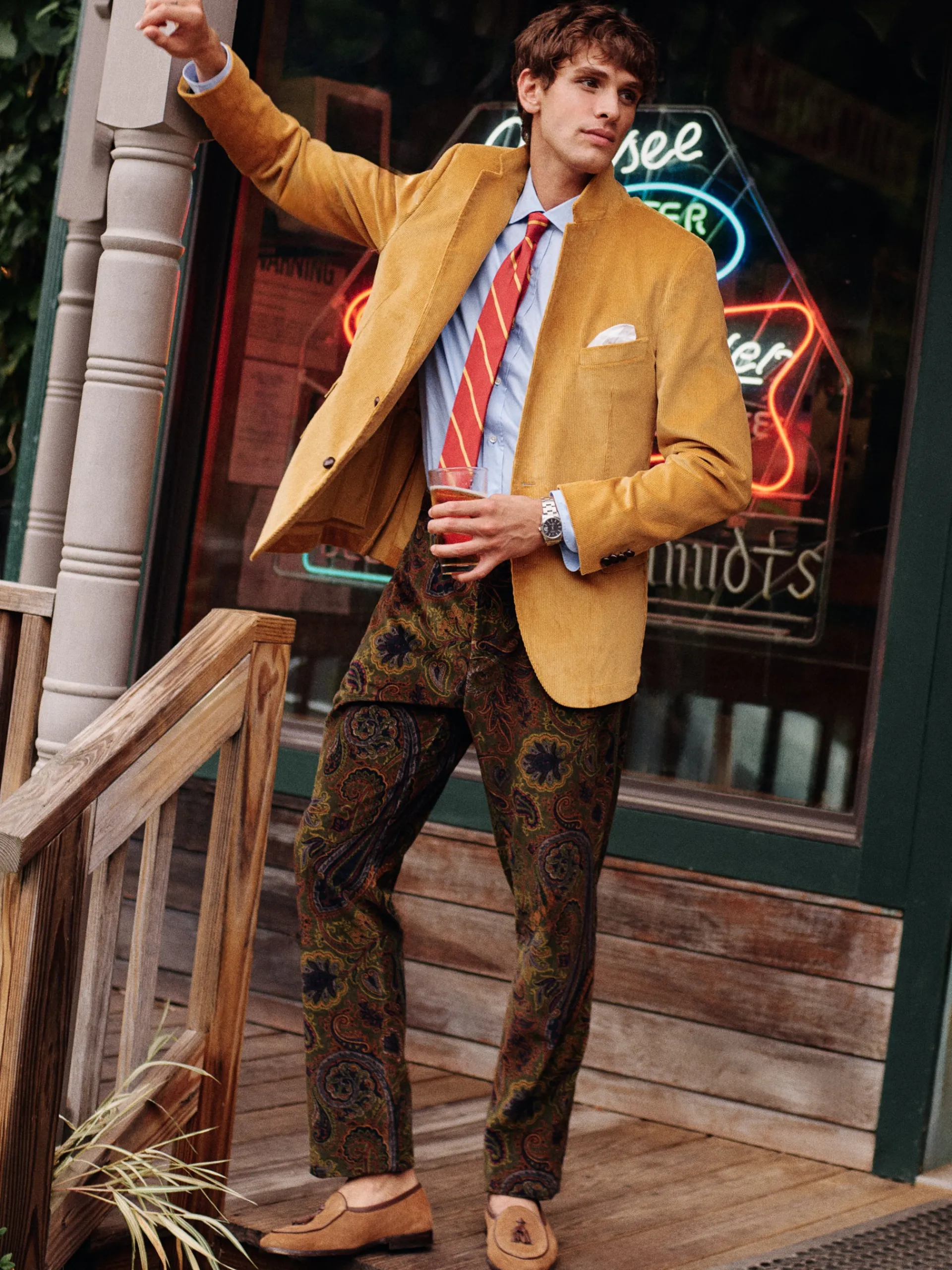 J.McLaughlin Oxford Pants in Paisley Red/Green/Yellow Fashion