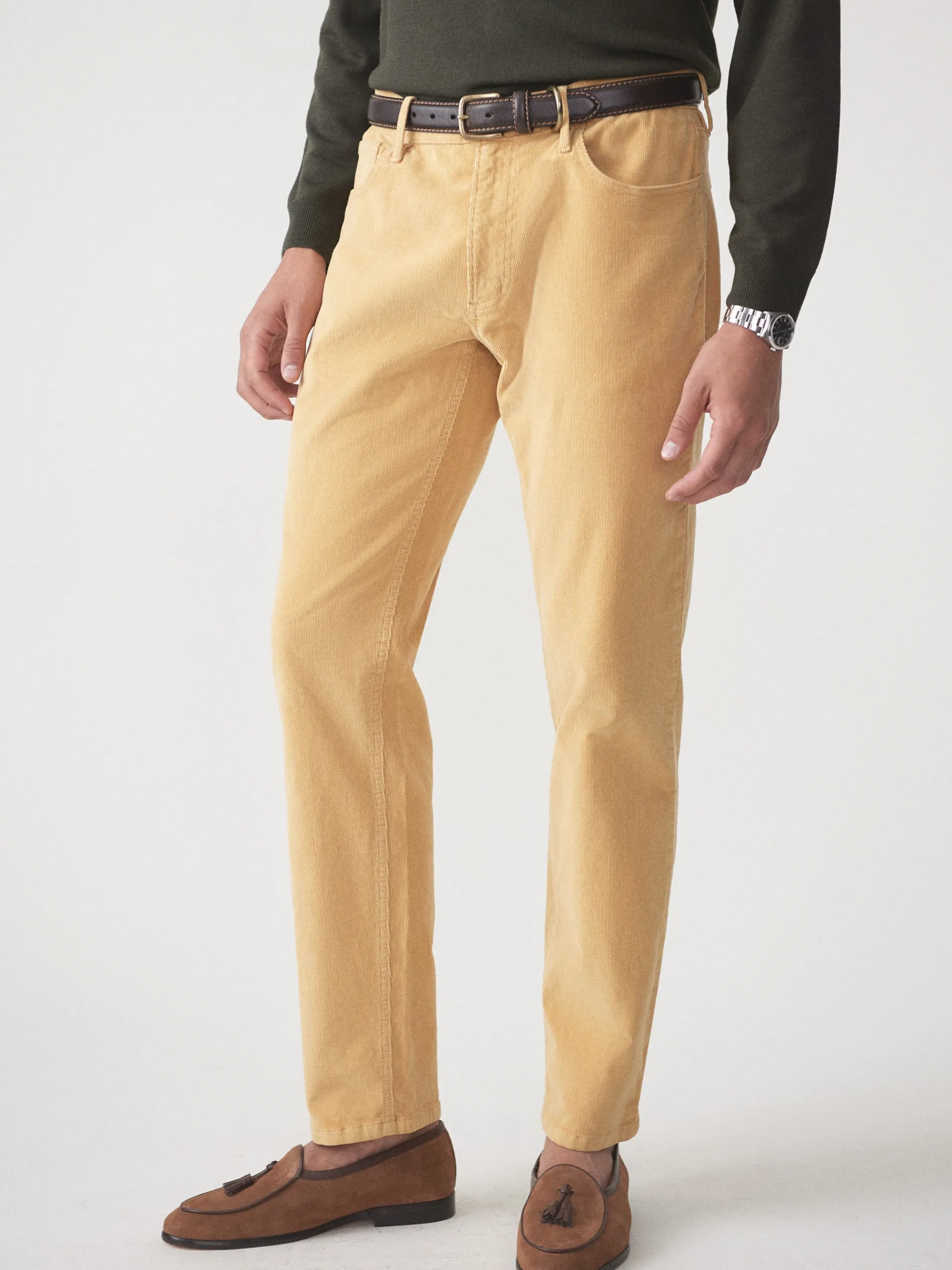 J.McLaughlin Parker 5-Pocket Straight Pants in Italian Stretch Cord Ochre New