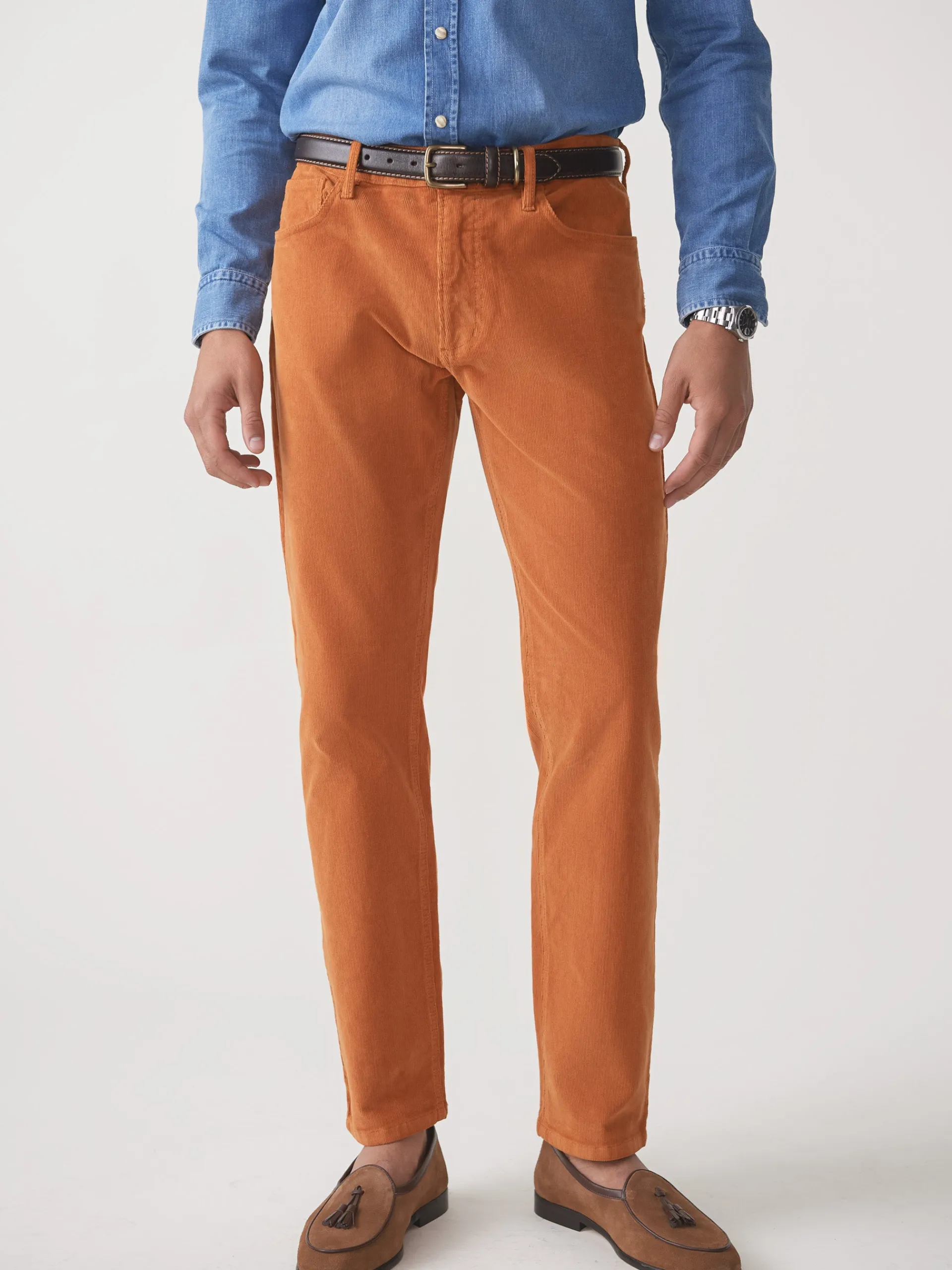J.McLaughlin Parker 5-Pocket Straight Pants in Italian Stretch Cord Rust Hot