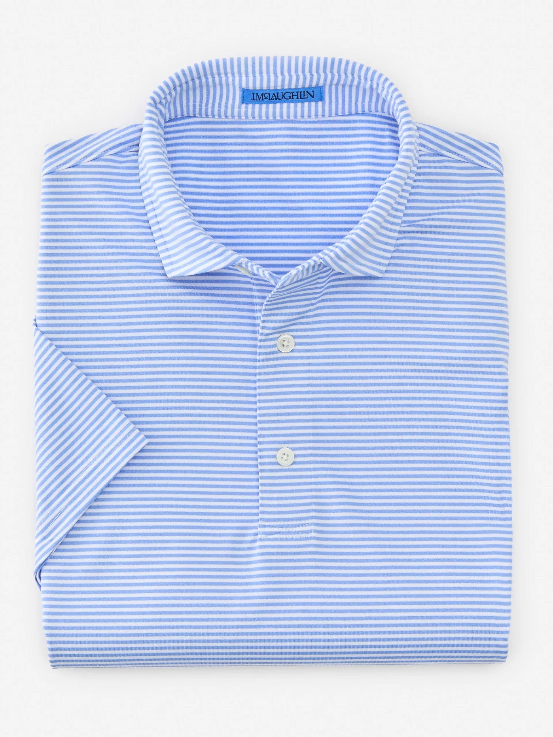 J.McLaughlin Peak Performance Polo in Stripe White/LightBlue Cheap