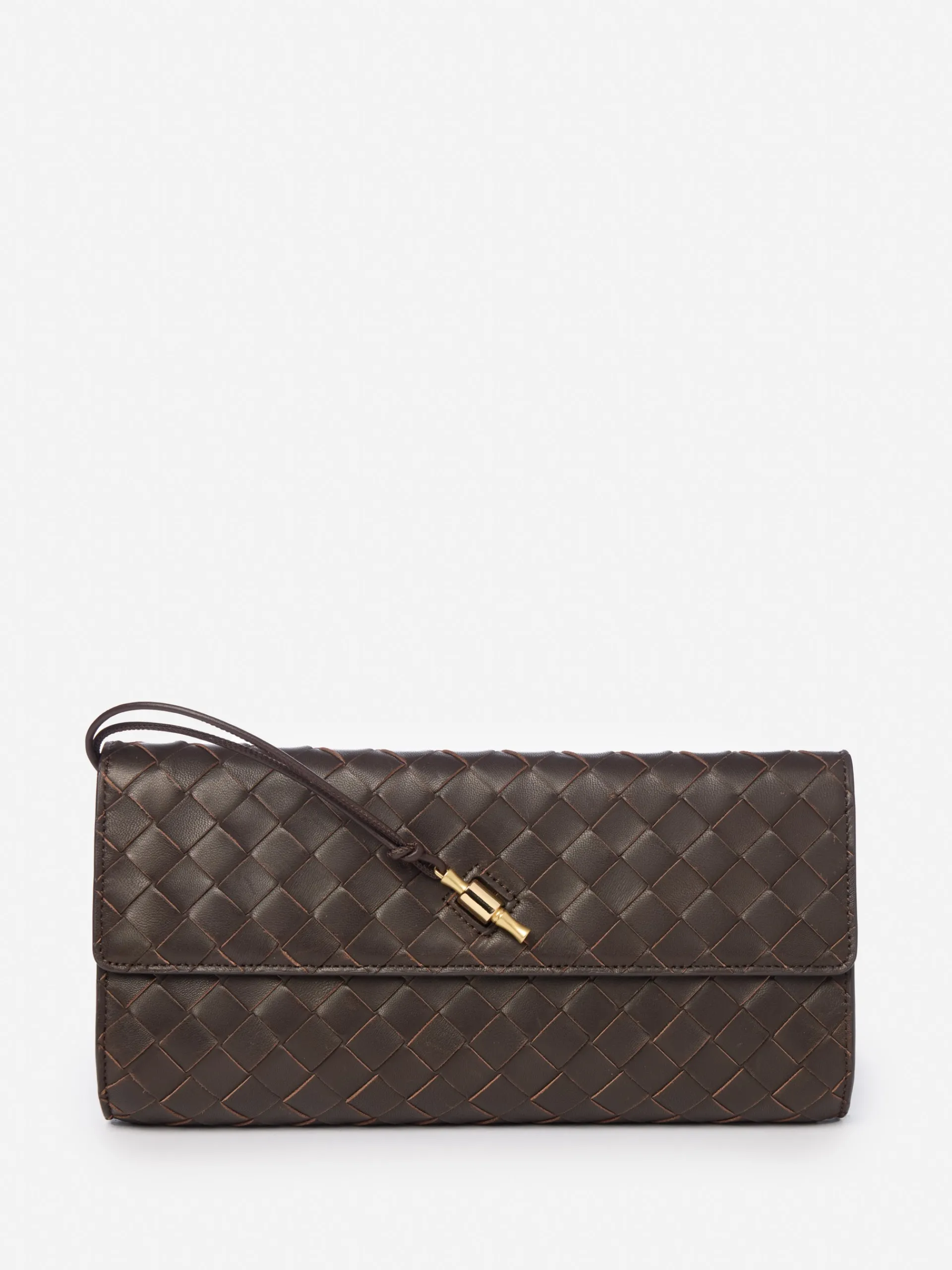 J.McLaughlin Pernille Woven Leather Clutch DarkBrown Store