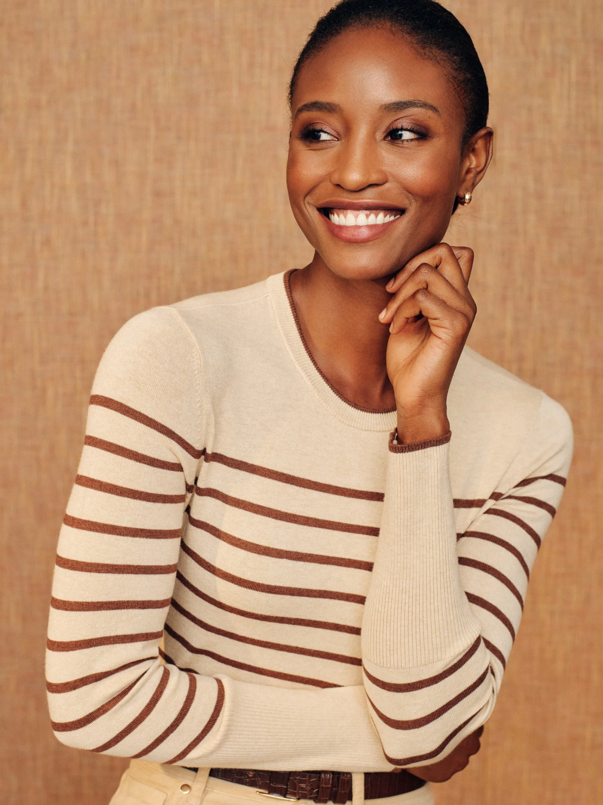 J.McLaughlin Poet Sweater in Stripe HeatherOatmeal/HeatherCocoa Store