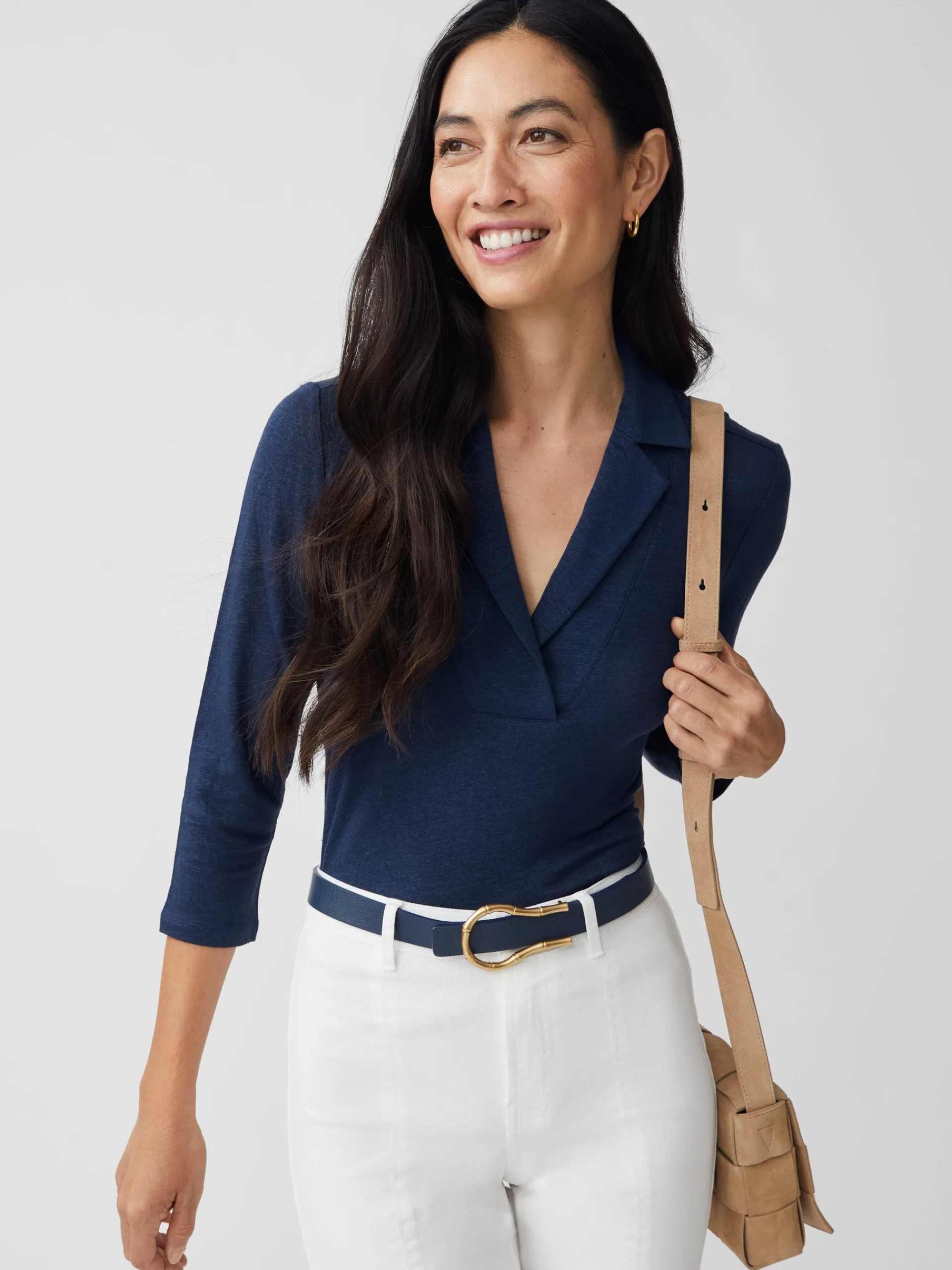 J.McLaughlin Romeo Linen Shirt Navy Sale