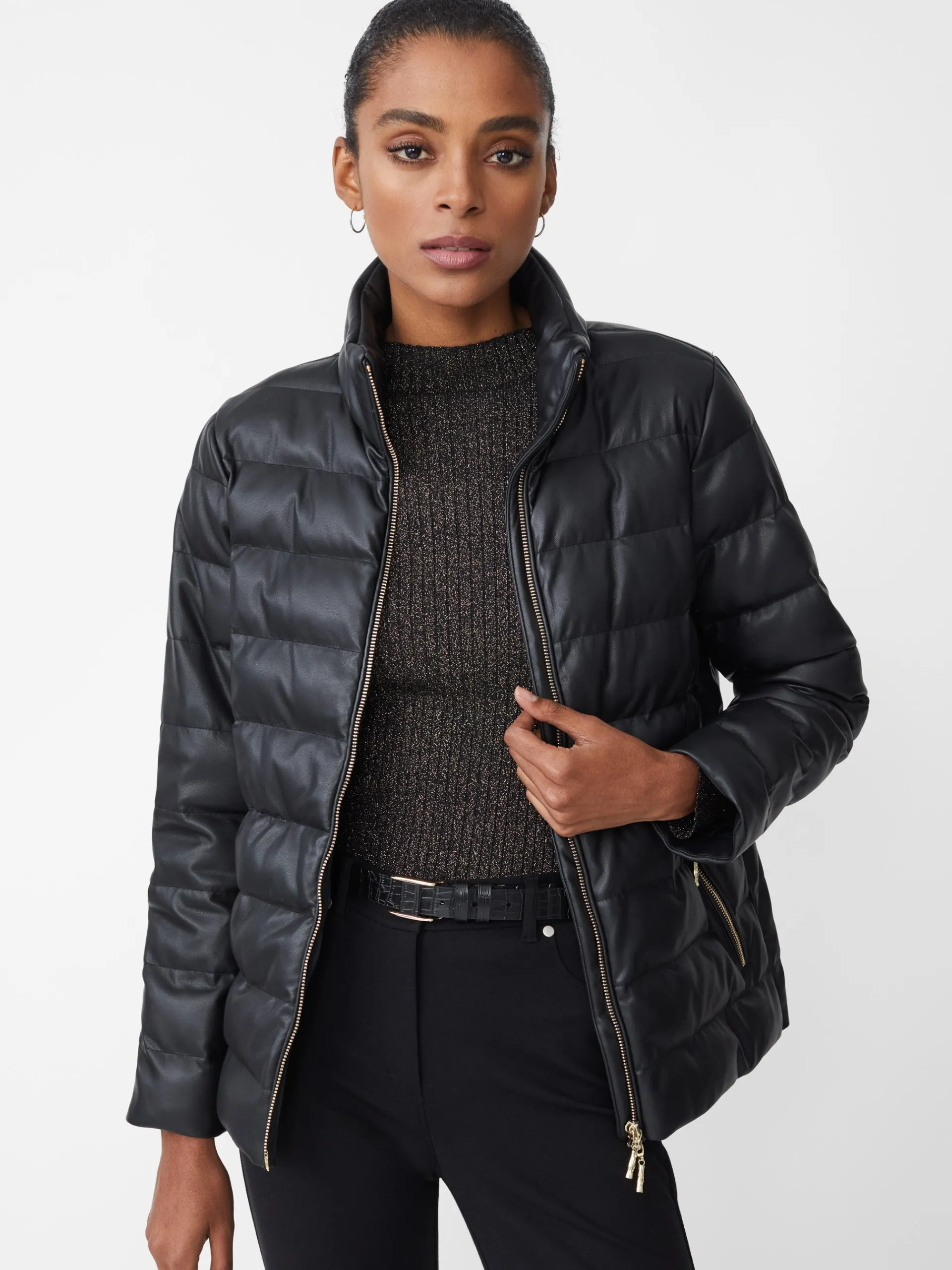 J.McLaughlin Sariah Vegan Leather Puffer Jacket Black Fashion