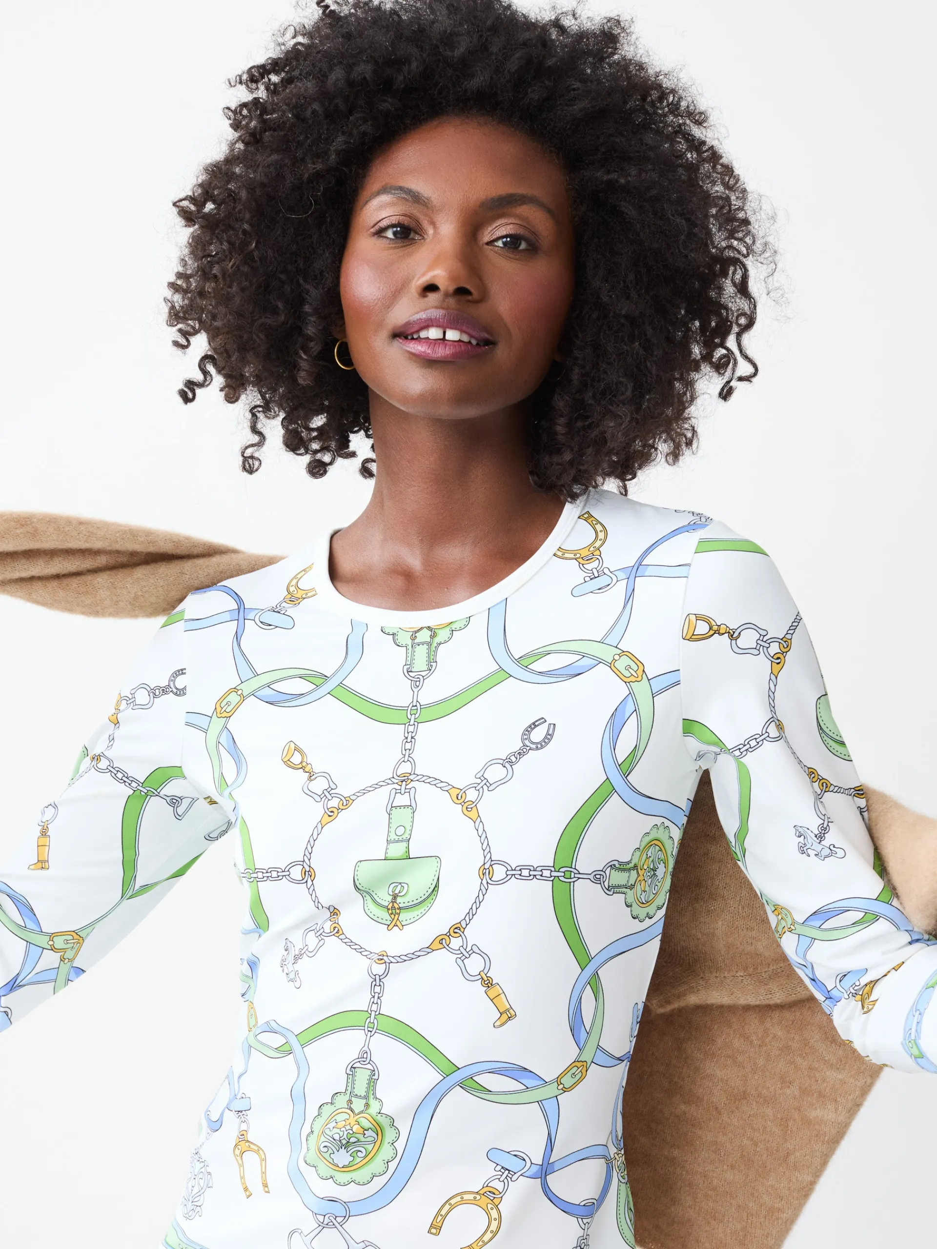 J.McLaughlin Signature Tee in Fairfax Crest White/Blue/Green Outlet
