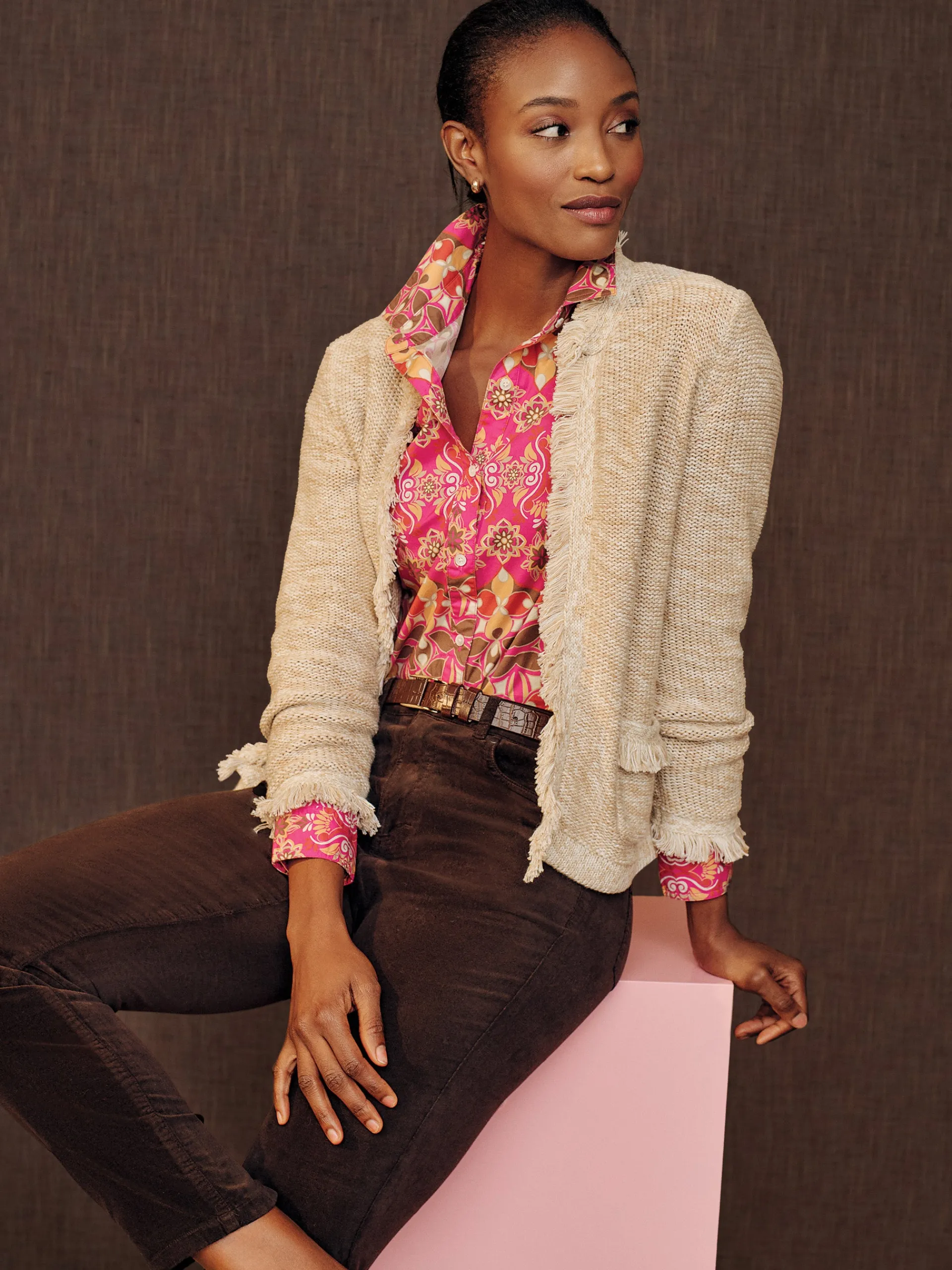 J.McLaughlin Simone Cardigan Tan/OffWhite Outlet