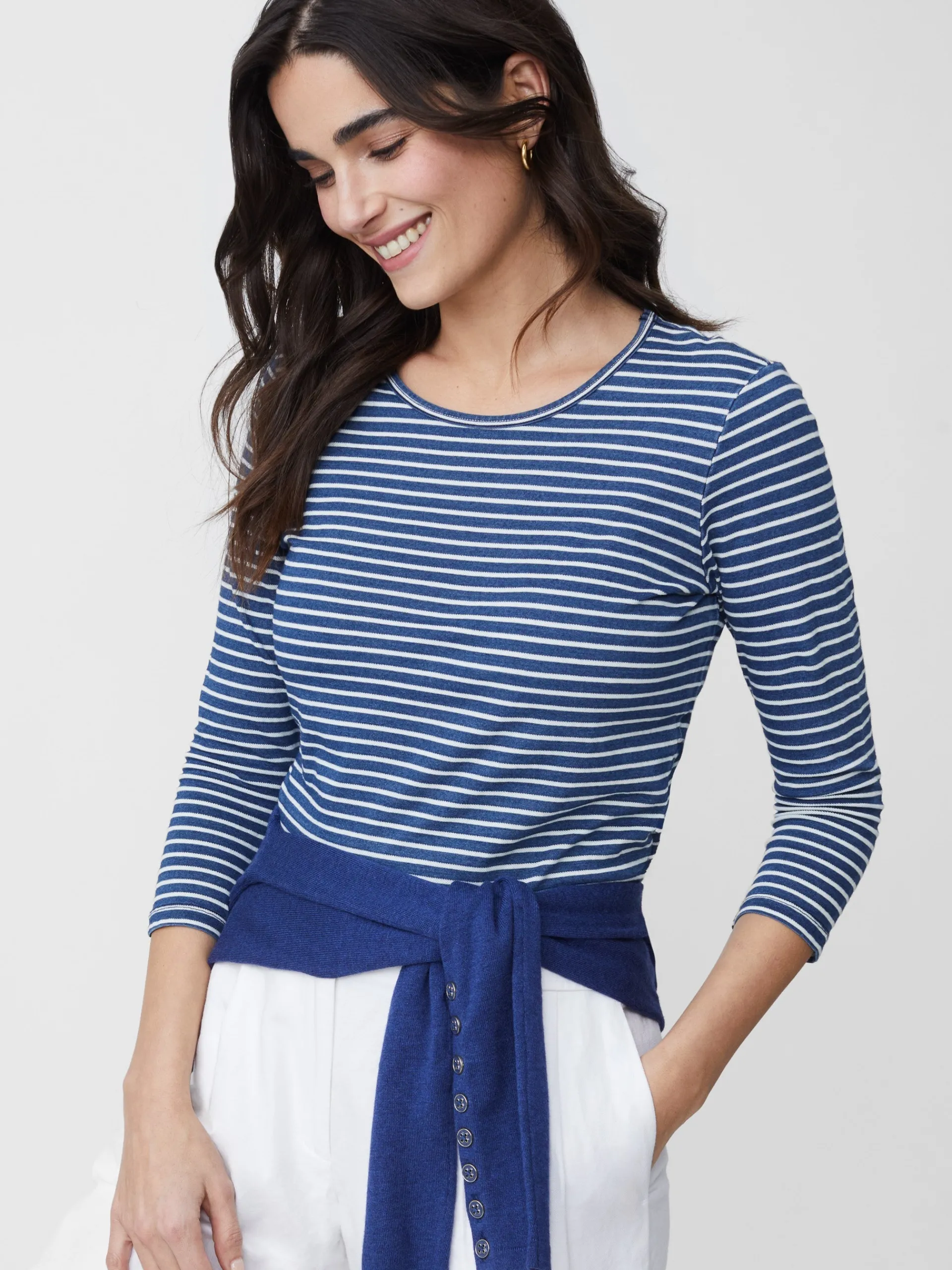 J.McLaughlin Sinclair Tee in Stripe Indigo/White Outlet