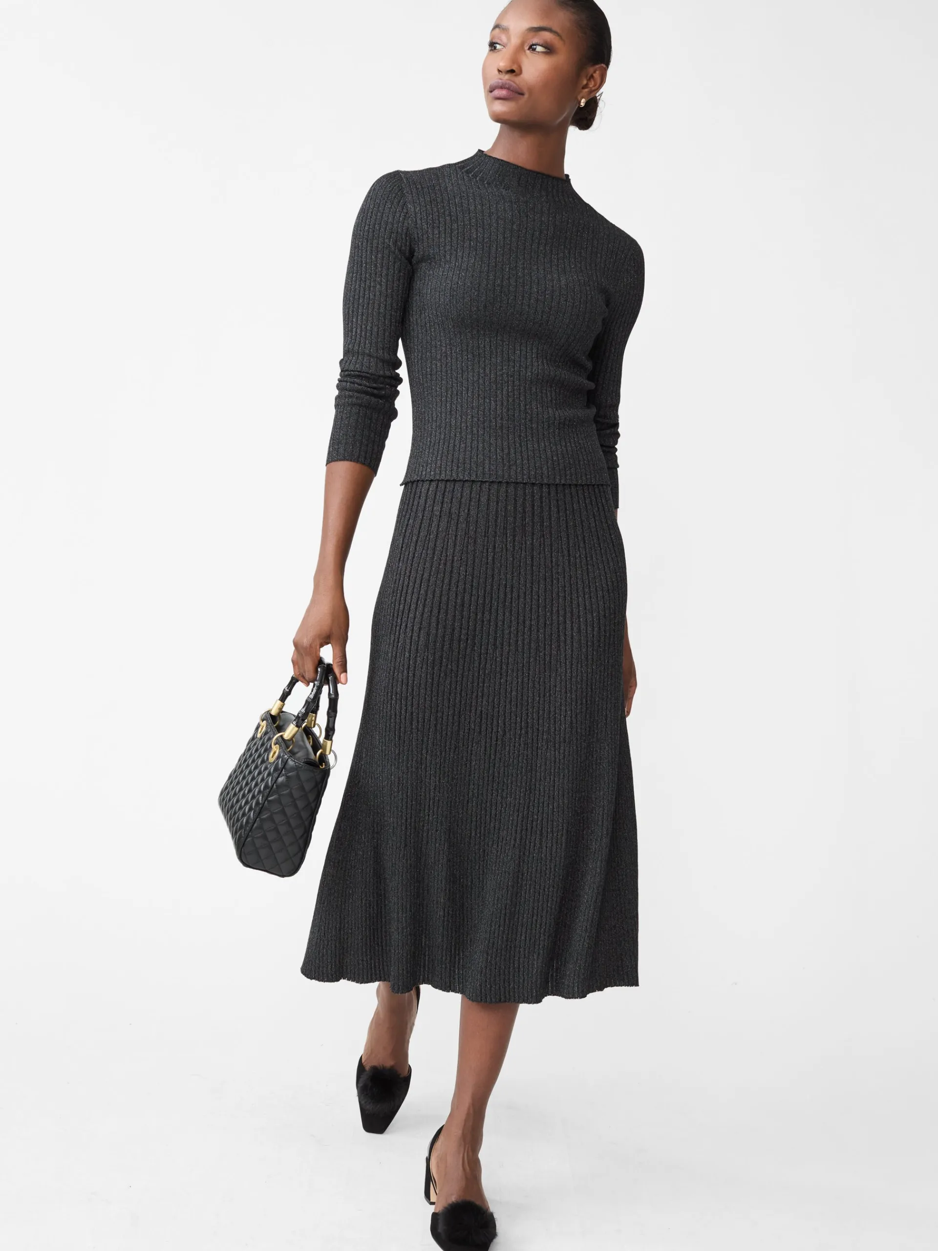 J.McLaughlin Sutton Metallic Skirt Black/Metallic Flash Sale