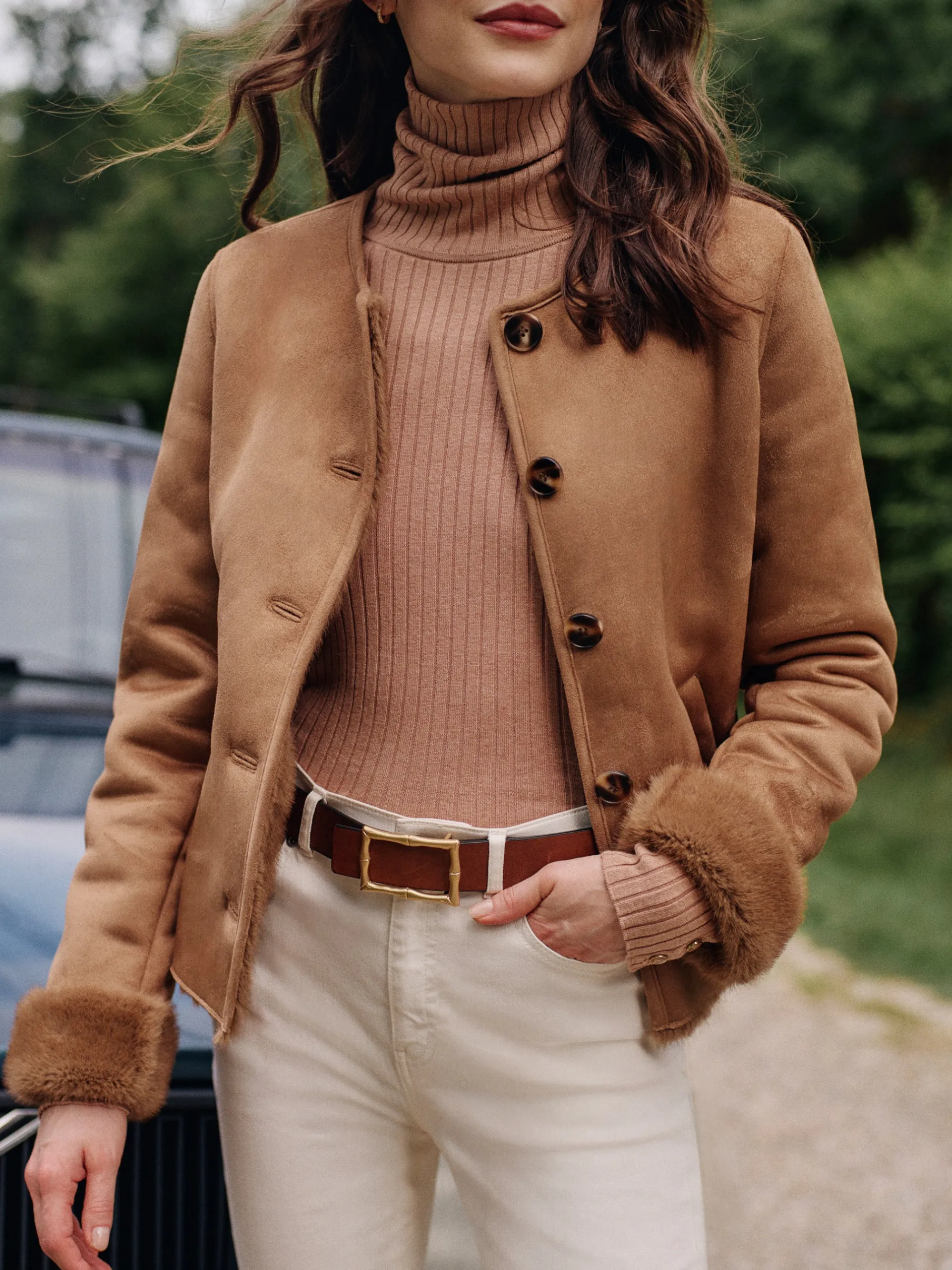 J.McLaughlin Telluride Faux Suede Jacket Sand Flash Sale