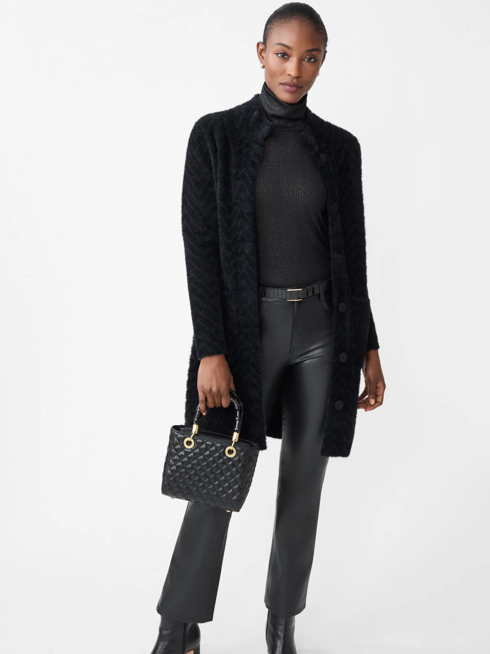 J.McLaughlin Tripp Sweater Coat in Jacquard Black Clearance