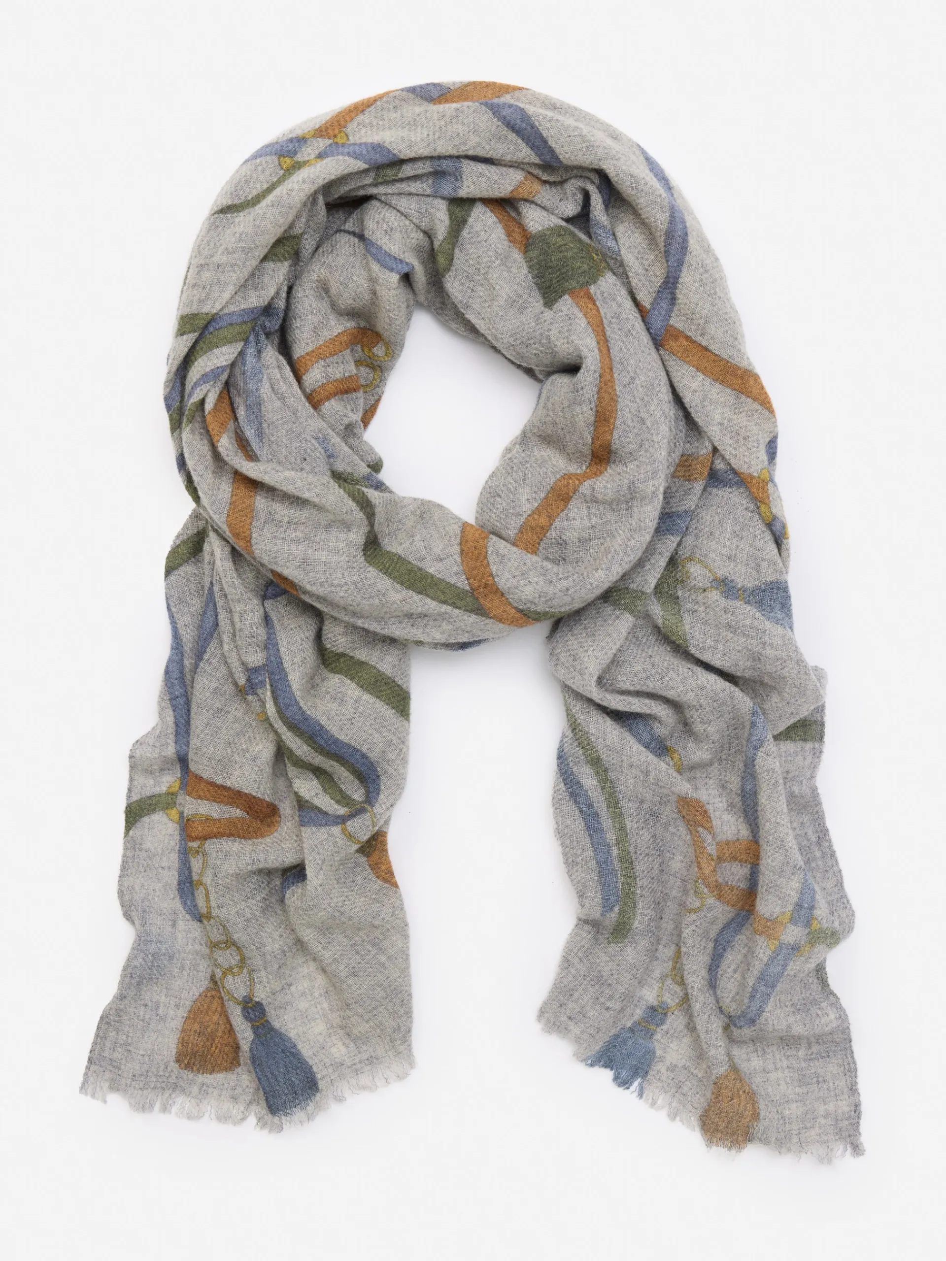 J.McLaughlin Tunis Scarf in Fringe Fete Oblong OffWhite/Blue/Green Store