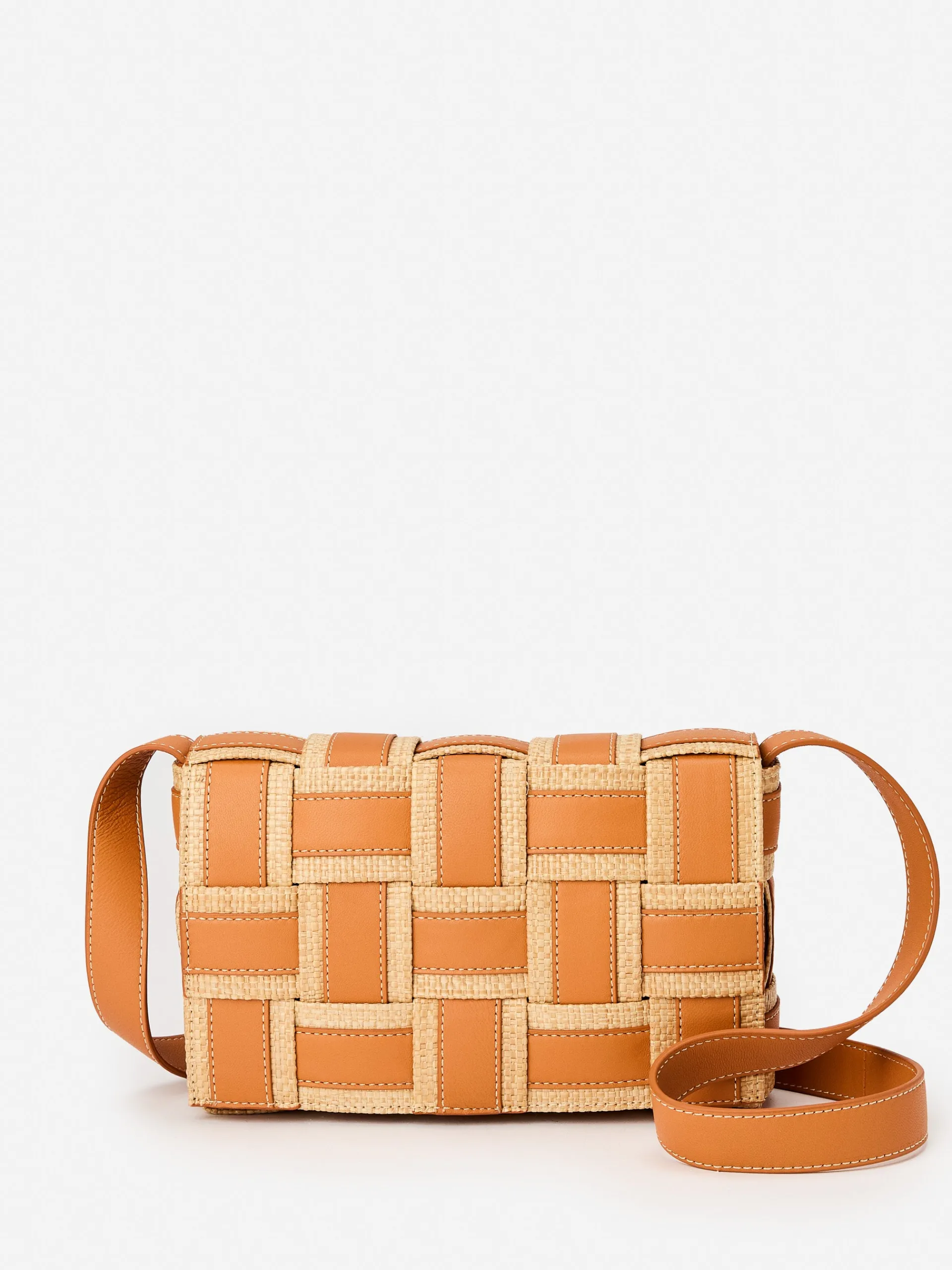 J.McLaughlin Una Leather u0026 Raffia Crossbody Brown Flash Sale