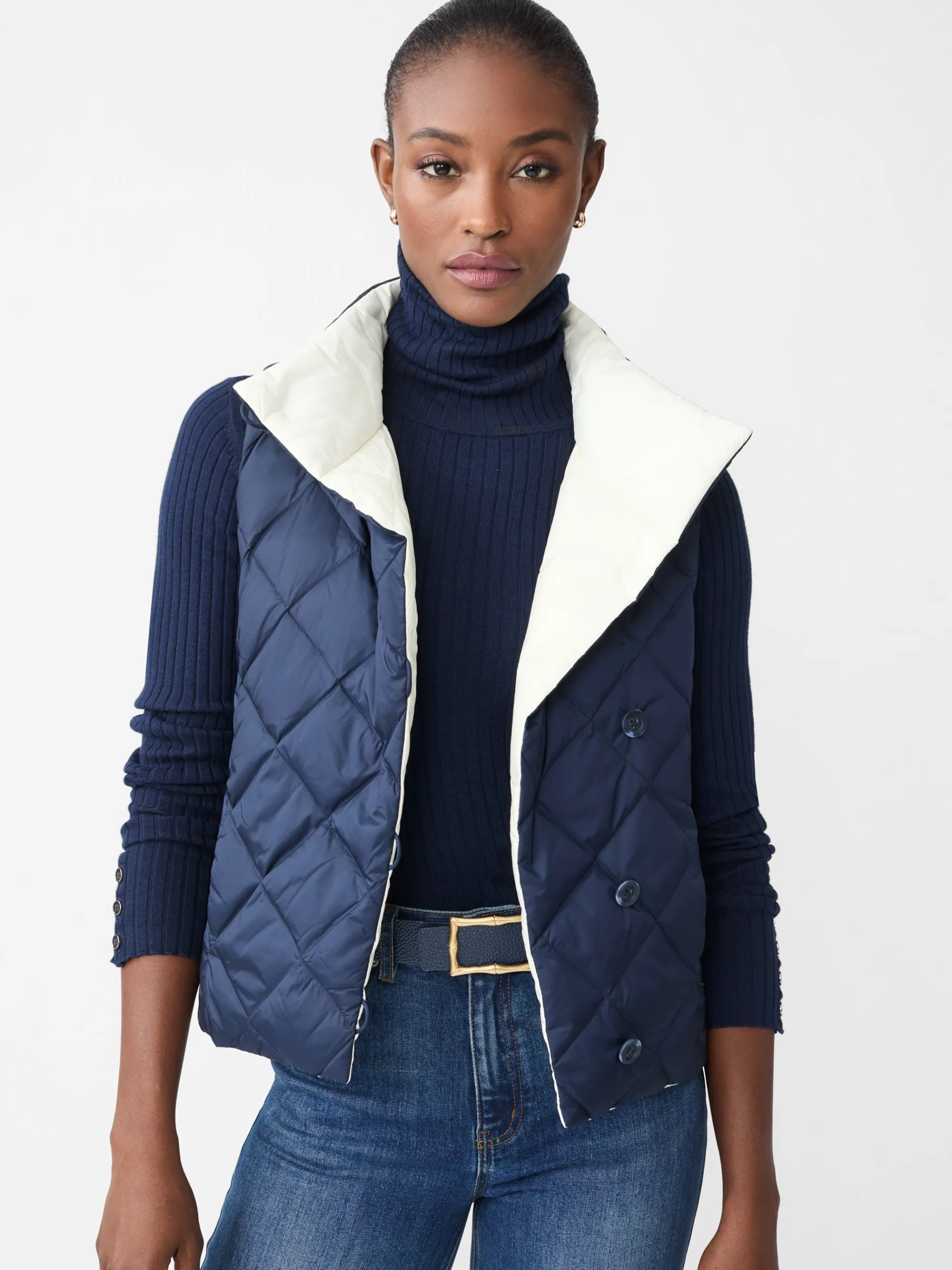 J.McLaughlin Vivian Reversible Puffer Vest DarkNavy/EgretWhite Shop