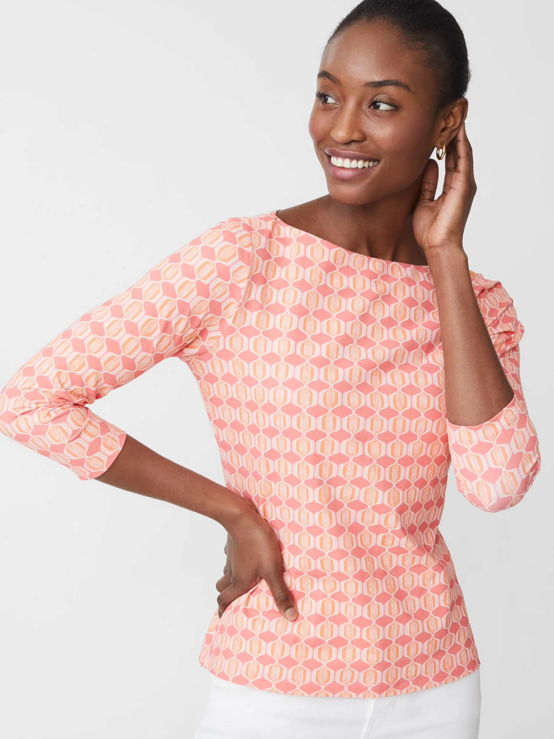 J.McLaughlin Wavesong Tee in Micro Hourglass Coral/Pink Cheap