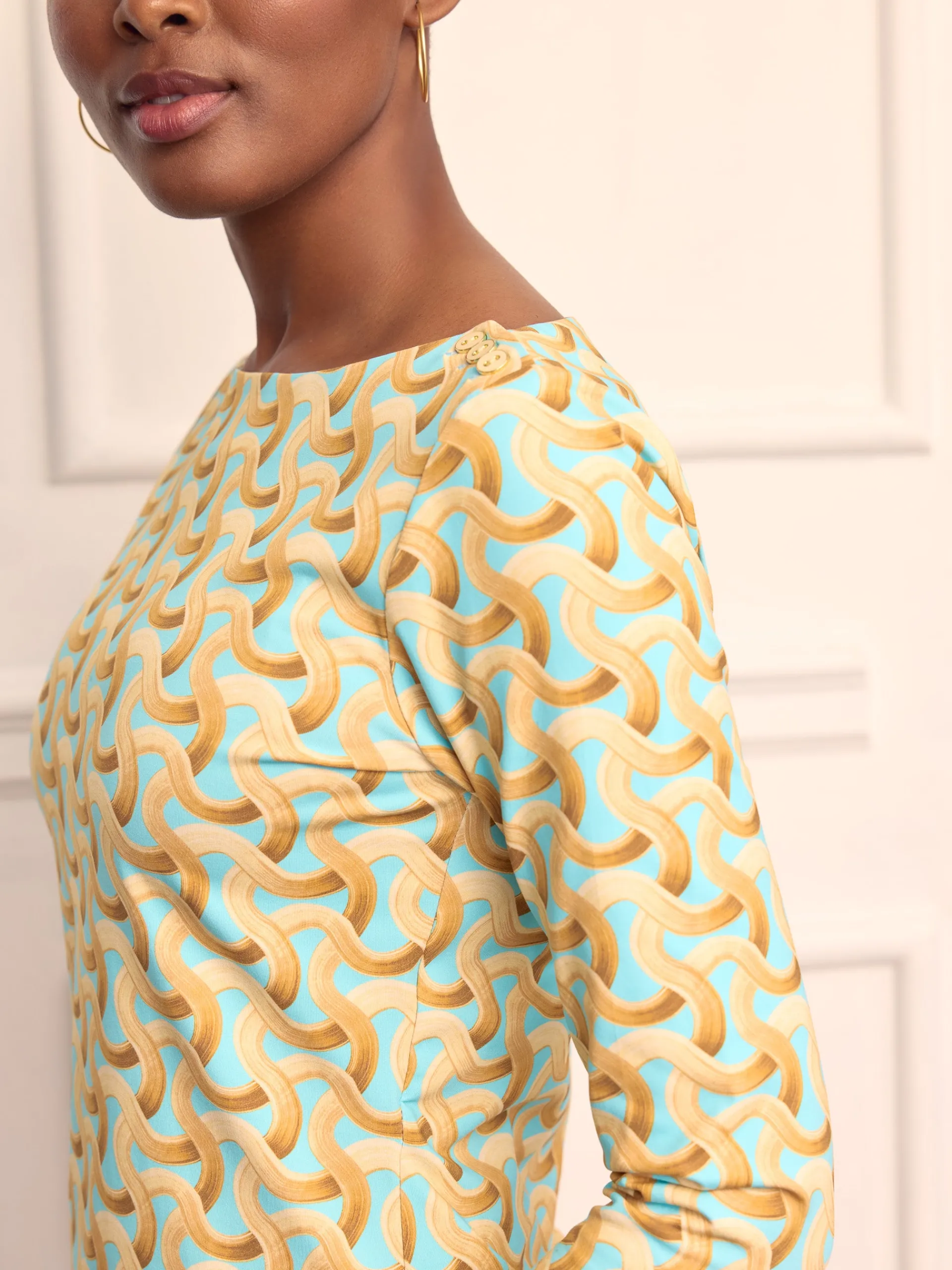 J.McLaughlin Wavesong Tee in Mini Dream Weaver Aqua/Gold Best Sale