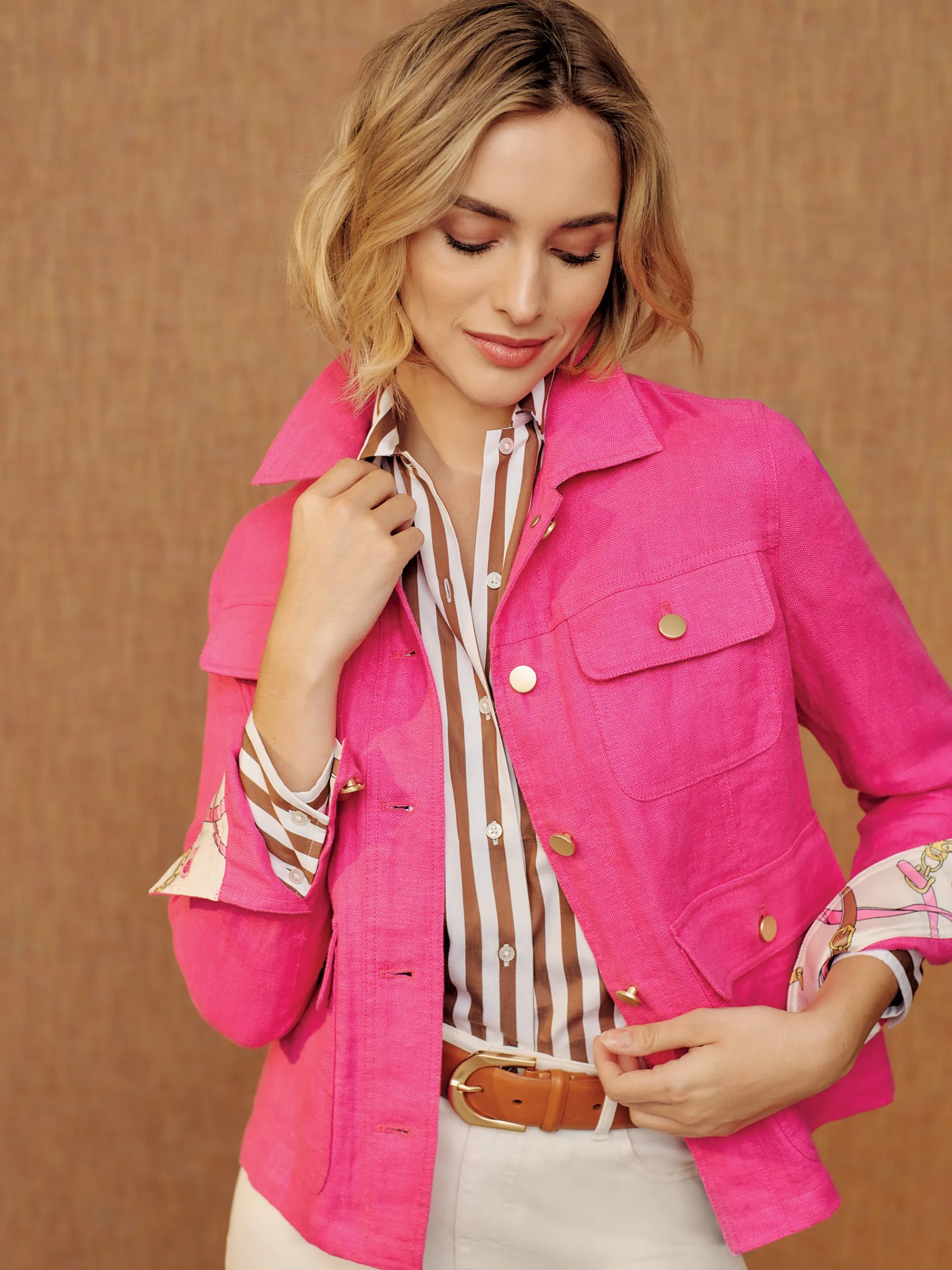 J.McLaughlin Willow Linen Jacket HotPink Fashion