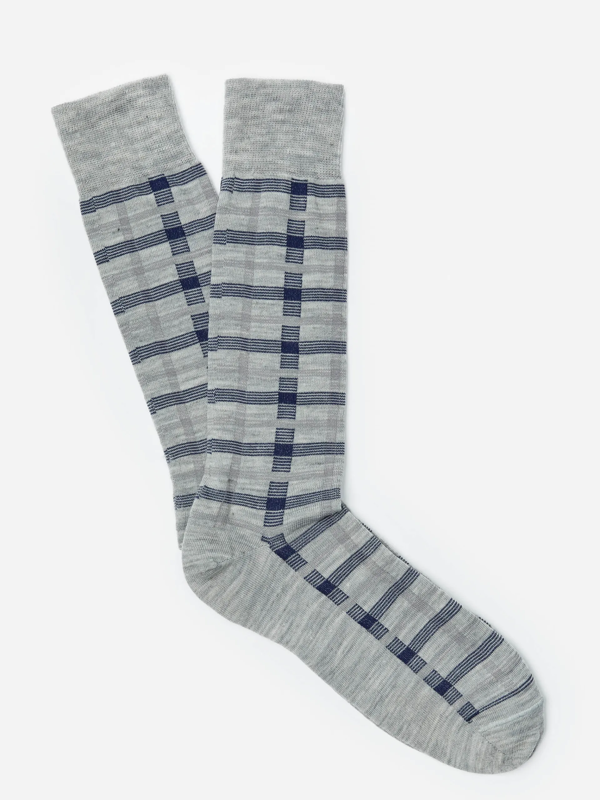 J.McLaughlin Wool Socks in Even Square Plaid LightGrey/Blue New