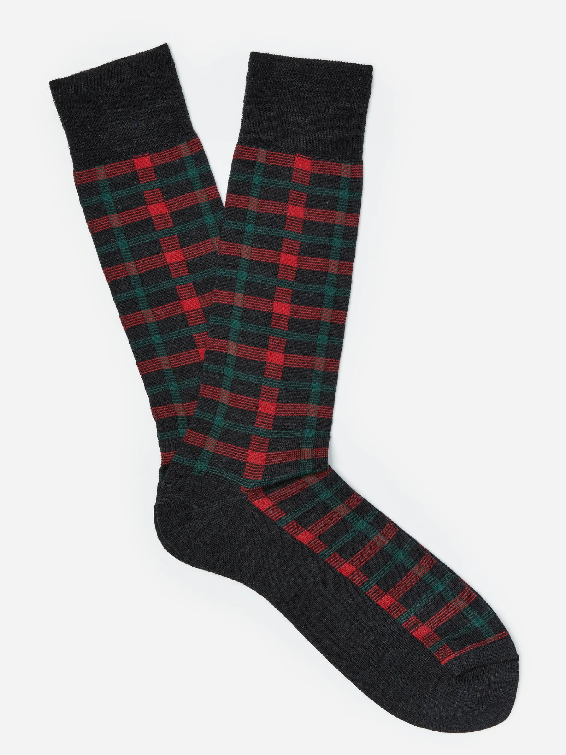J.McLaughlin Wool Socks in Even Square Plaid DK_H_GRAY/RED-Even_Square_Plaid Best Sale