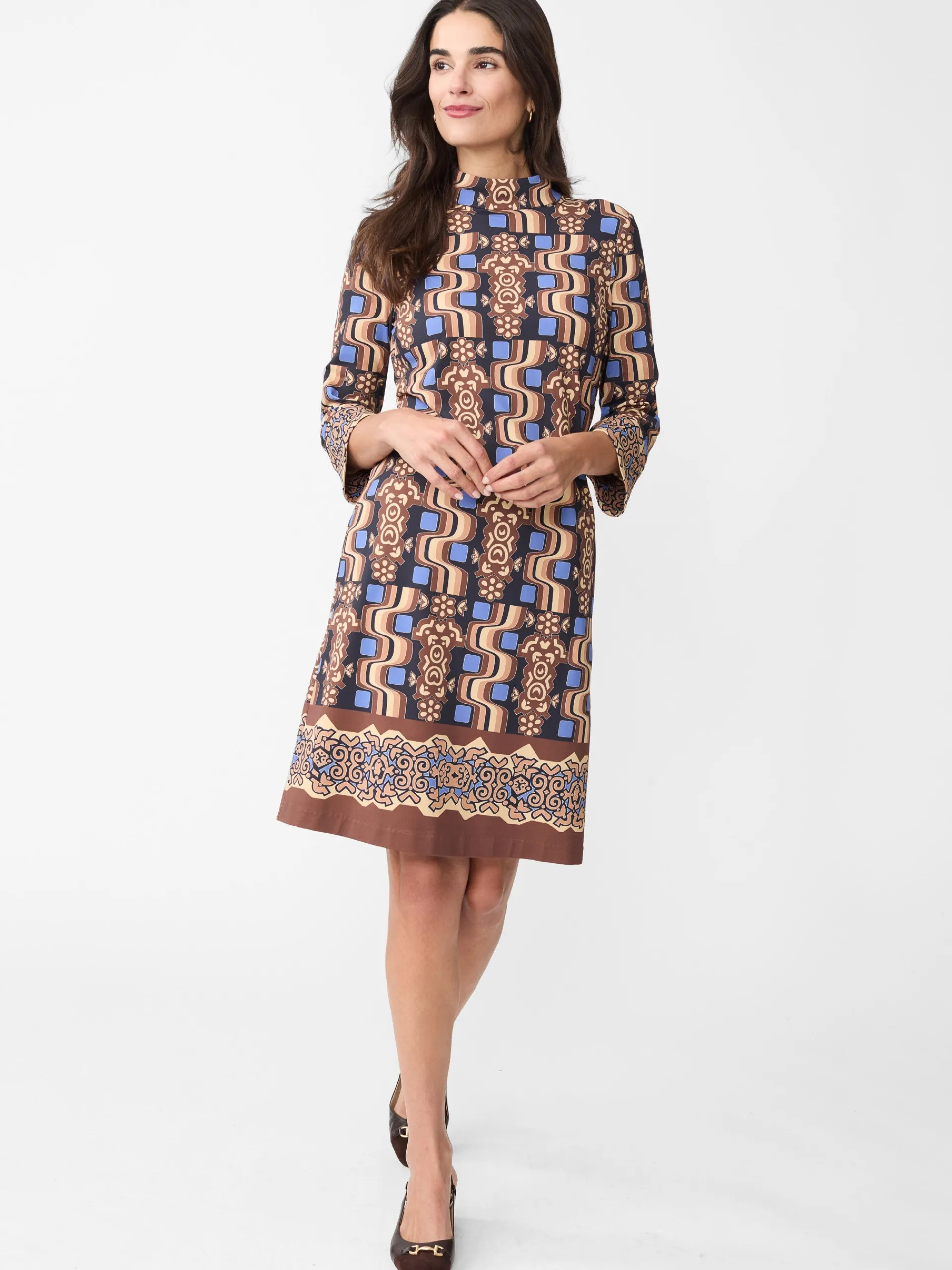 J.McLaughlin Zelda Dress in Neo Managua Brown/Blue Best Sale