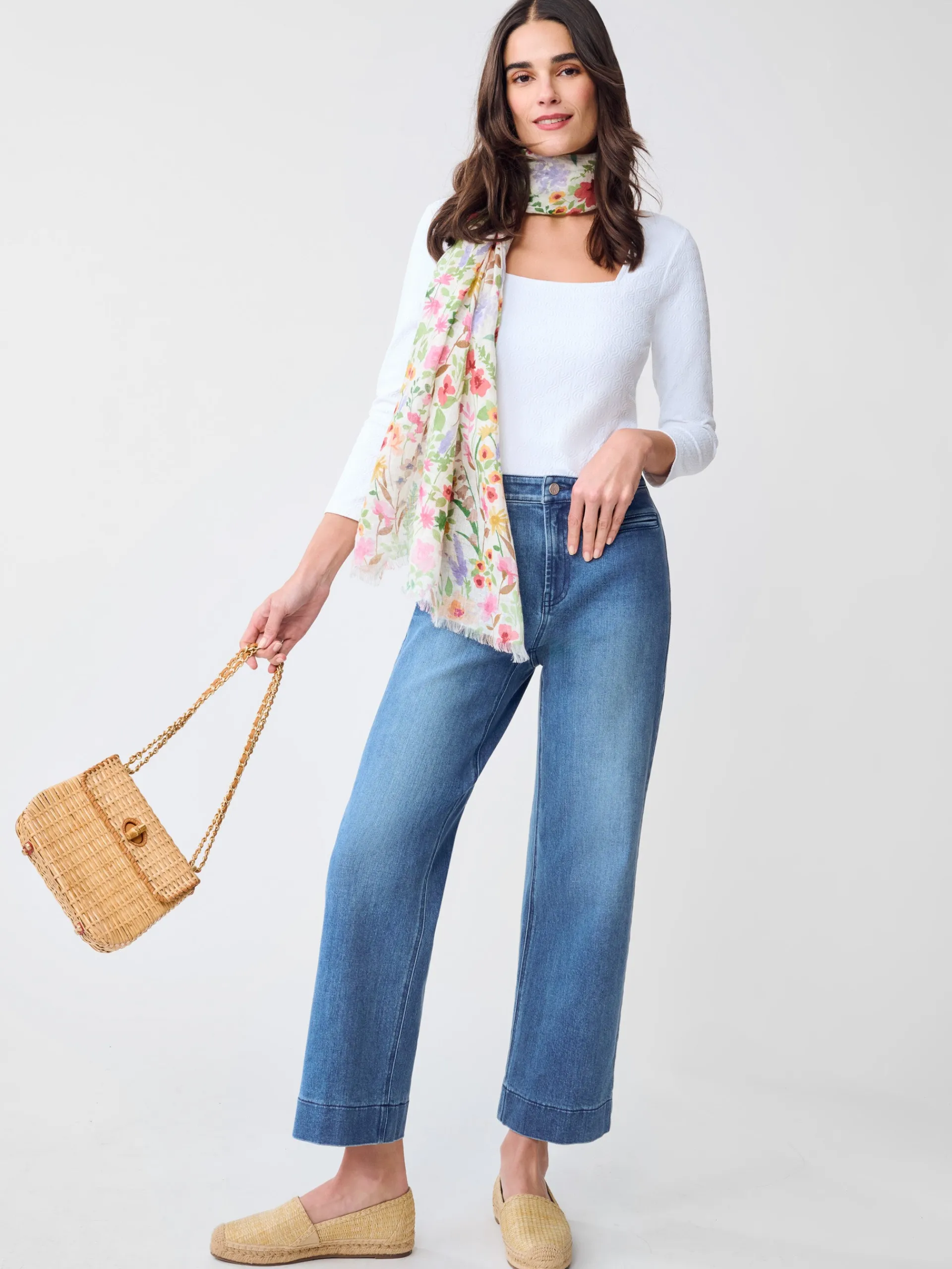 J.McLaughlin Zuma Tee in Riptide Jacquard White Sale